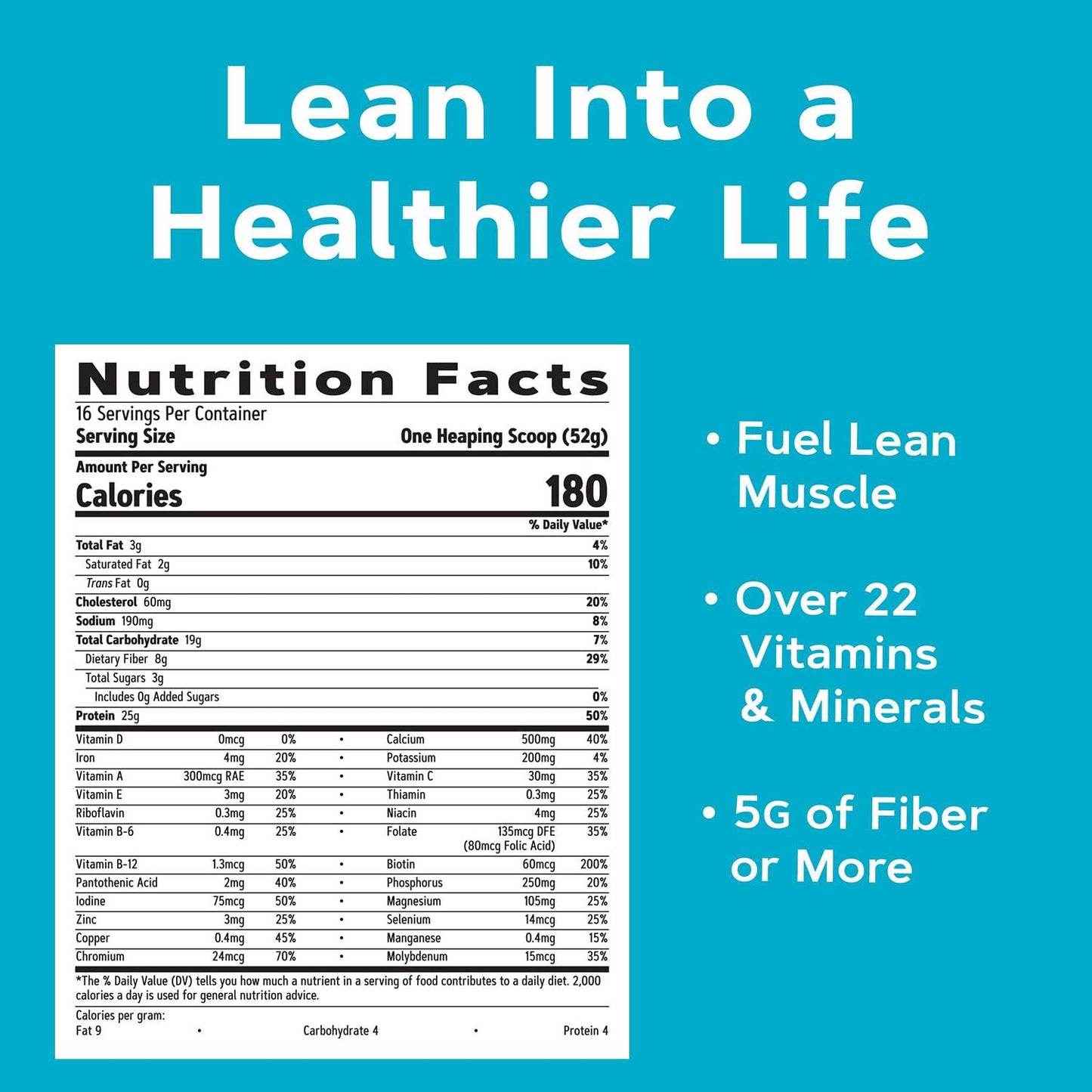 GNC Lean Shake 25 Meal Replacement Powder, Weight Management, With 25g Protein and High Fiber, Keto, Cookes and Cream, 16 Servin