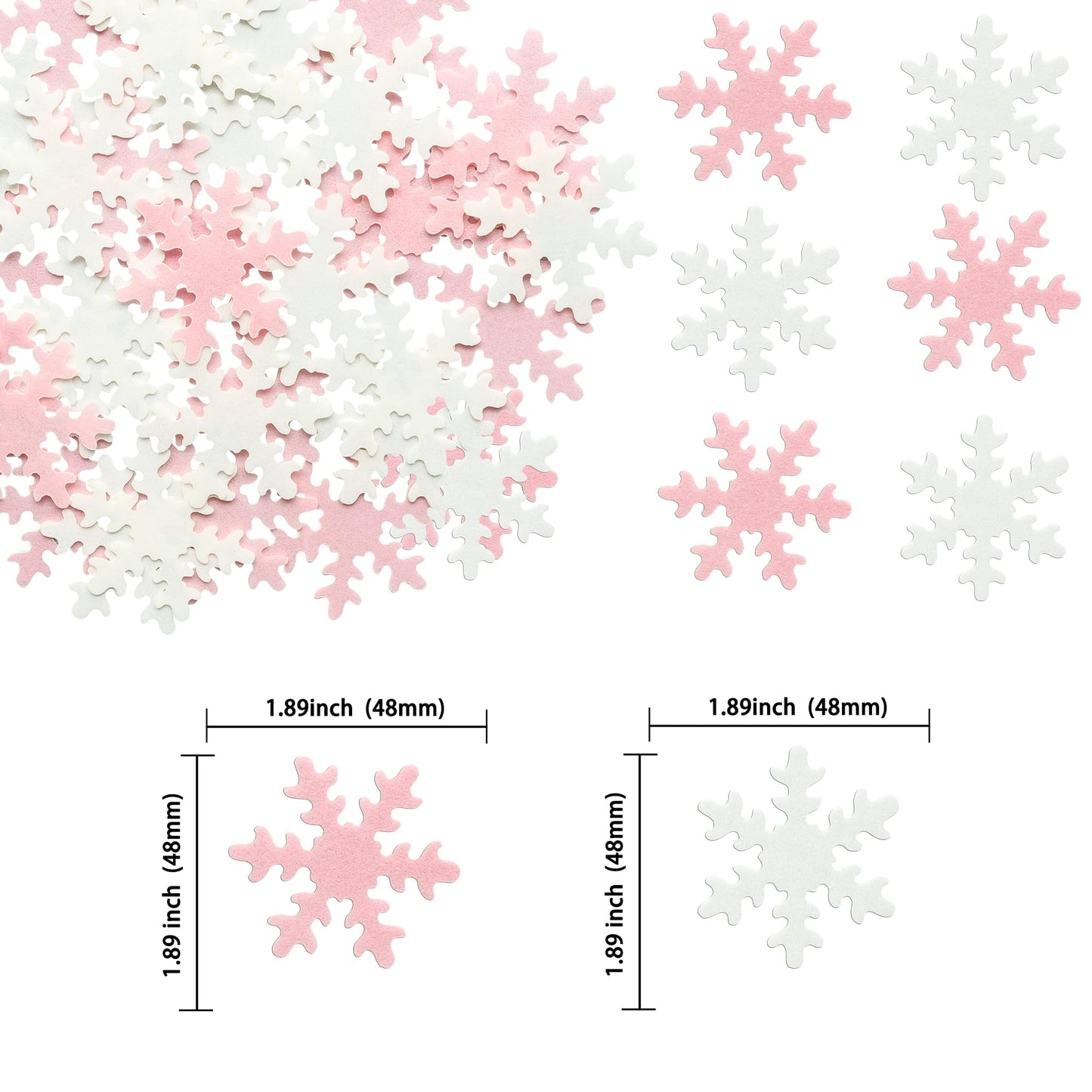 Gyufise 50Pcs Pink Edible Cupcake Toppers, Snowflake Cake Decorations, Rice Paper, 1.7 x 1.7, Christmas Winter Party Supply