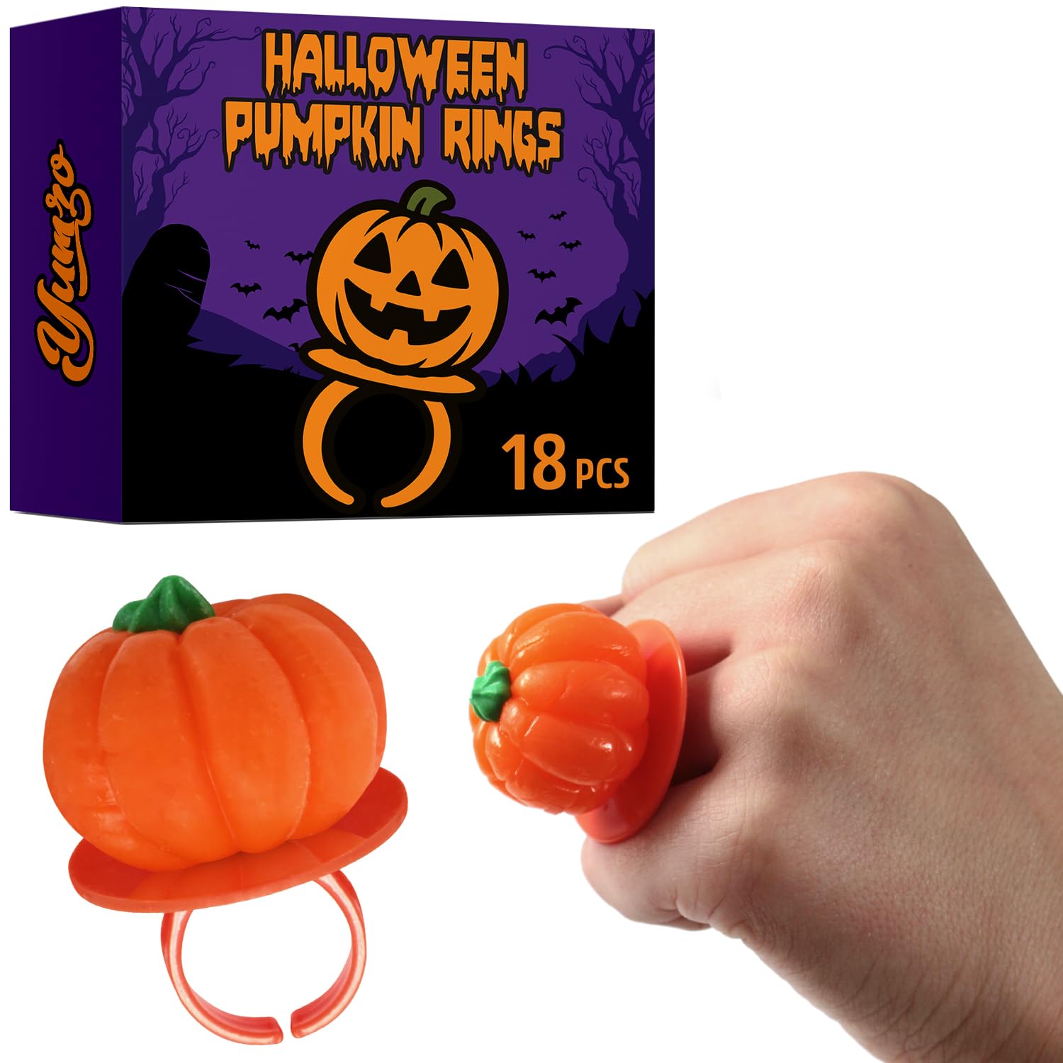 Halloween Candy Ring Pops  18 Pieces of Halloween Hard Candy Individually Wrapped  Perfect Pumpkin Suckers for Trick or Treaters and Party Favors  Ideal Candy Rings for Sharing and Snacking