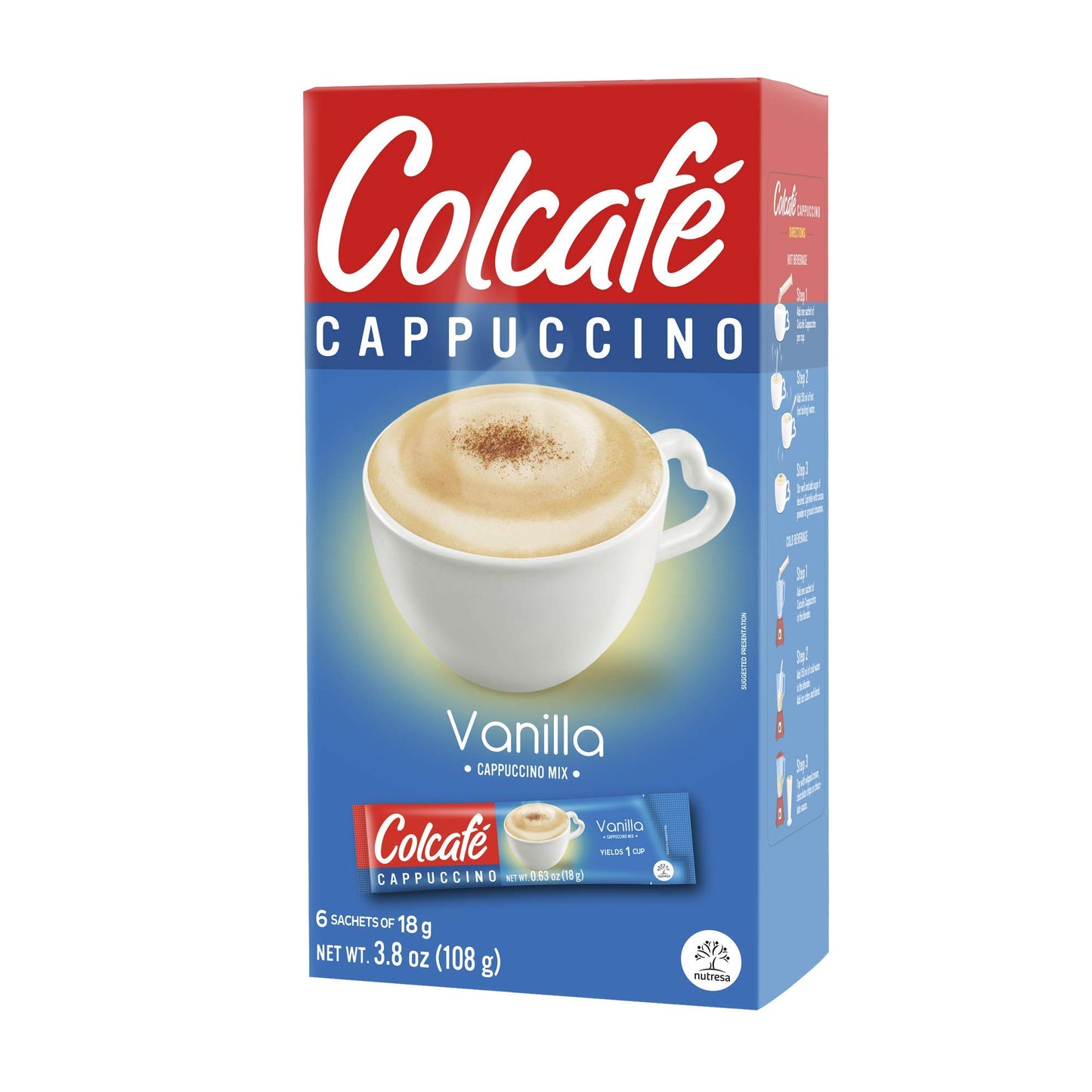 Colcafé French Vanilla Cappuccino Instant Mix | Convenient & Portable Packs | 100% Colombian Coffee | Make Hot Or Cold | 6 Count (Pack Of 2)