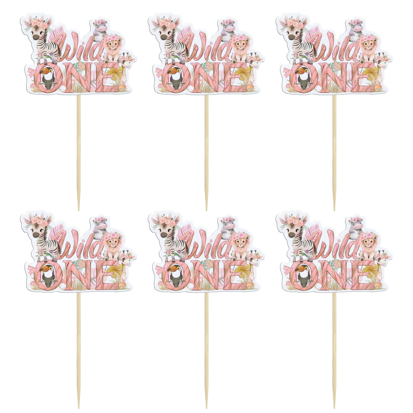 Gyufise 36Pcs Wild One Cupcake Toppers Safari Animal One Cupcake Picks 1St Birthday Baby Shower Cake Decorations Jungle Safari T
