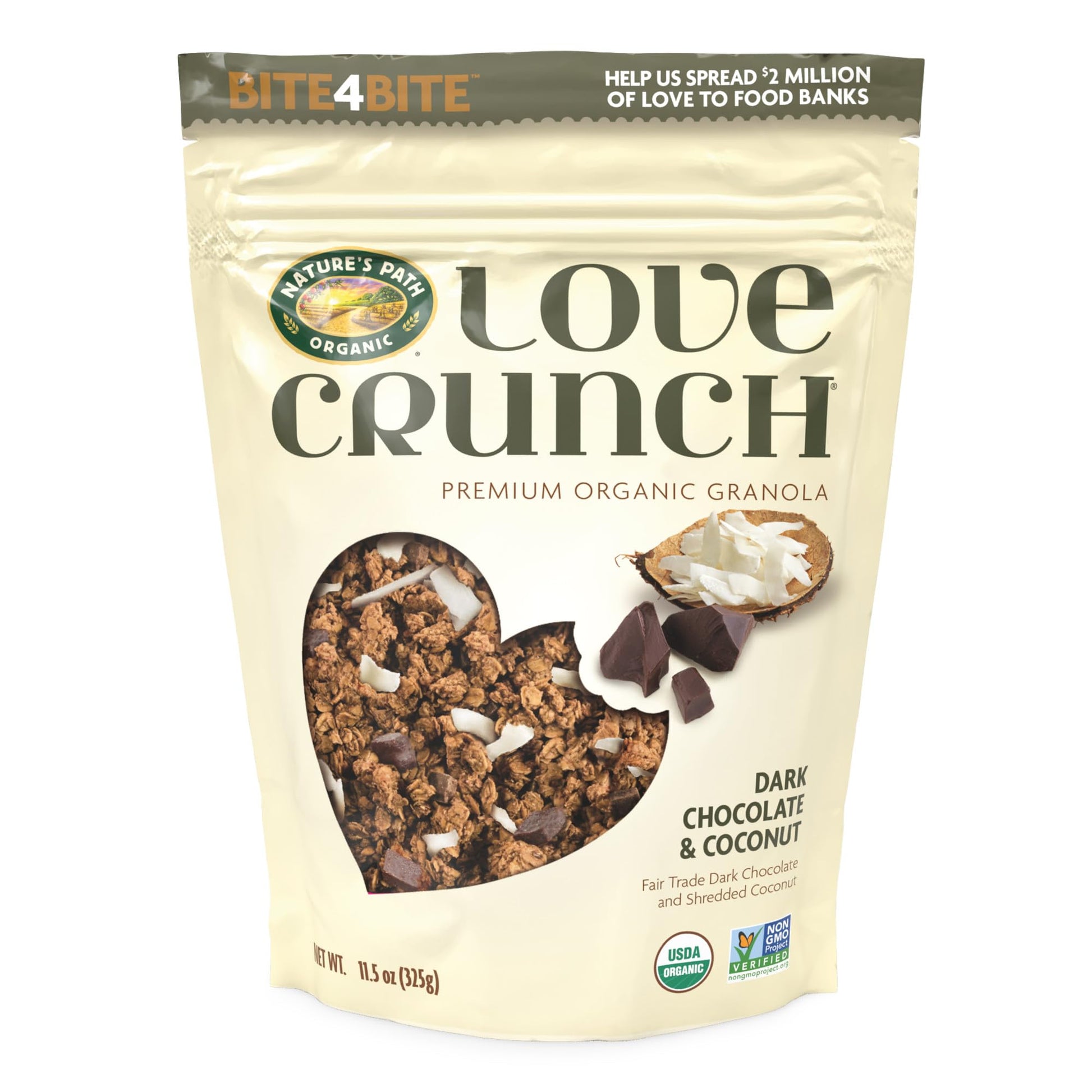 Love Crunch Organic Dark Chocolate & Coconut Granola, 11.5 oz (Pack of 1), Non-GMO, Fair Trade, by Natures Path