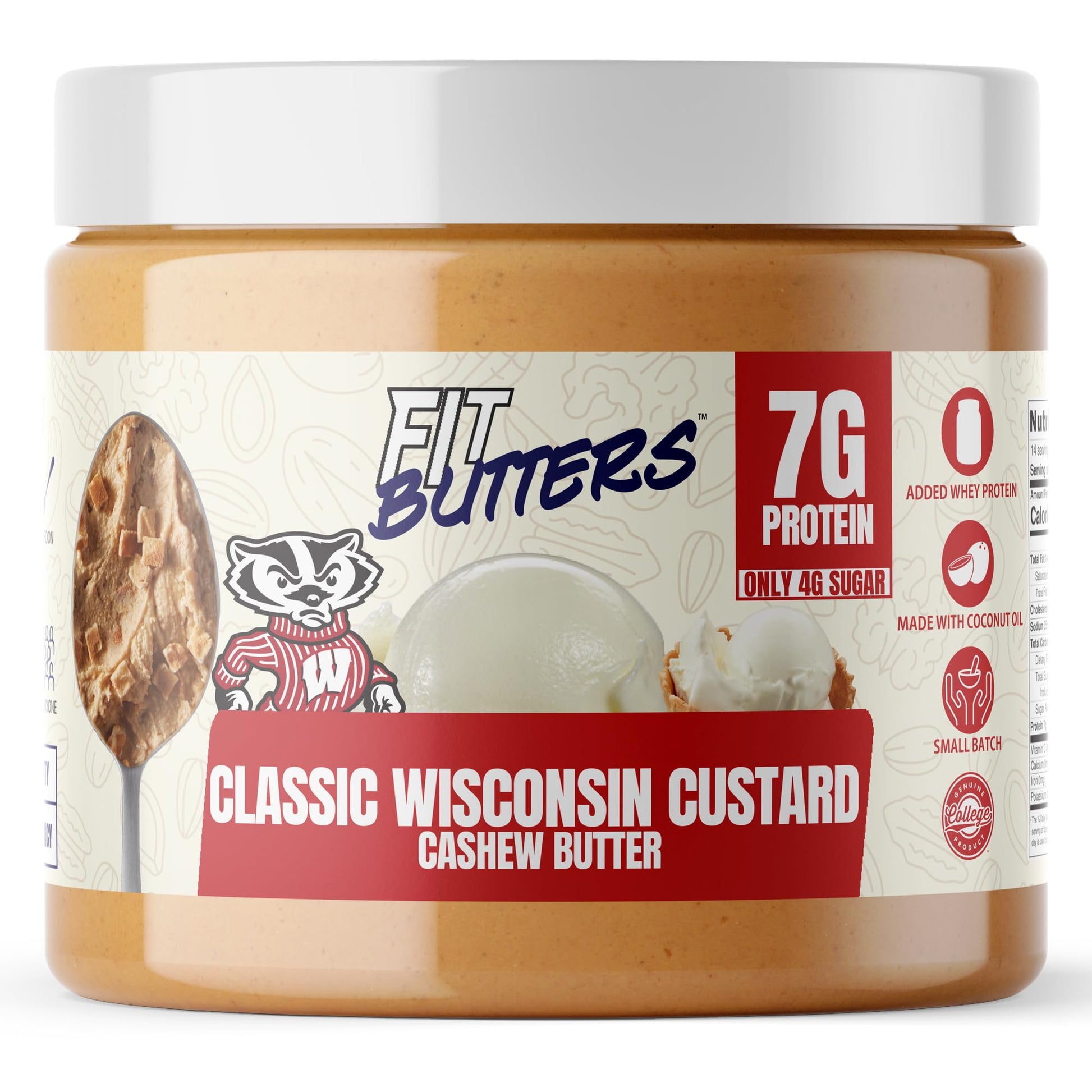 Fit Butters Classic Wisconsin Custard Cashew Butter - Added Protein and Coconut Oil, Low Carb, Low Sugar, Complete Protein Desse