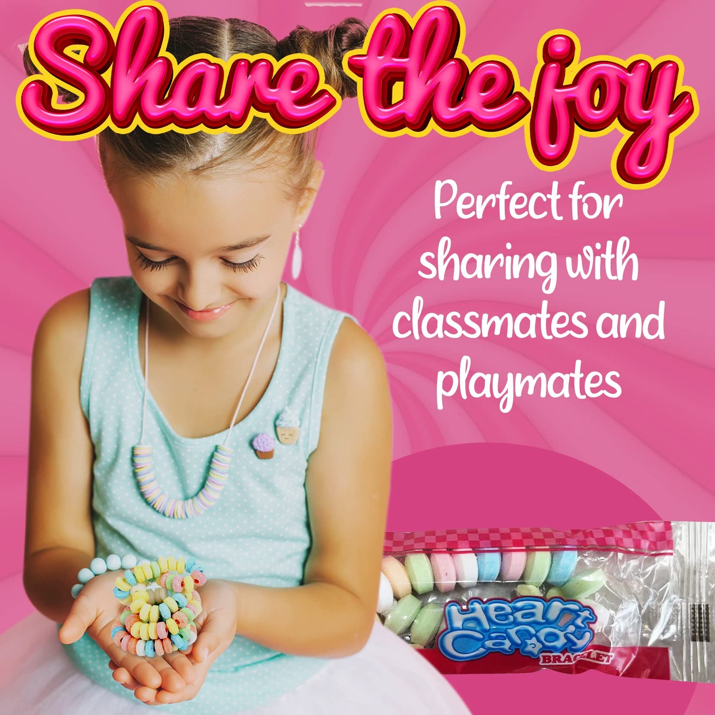 Fusion Select Color Candy Bracelet - Edible Candy Jewelry with Love Heart Charm - Sweet Treats for Kids Birthday, Party Favors,