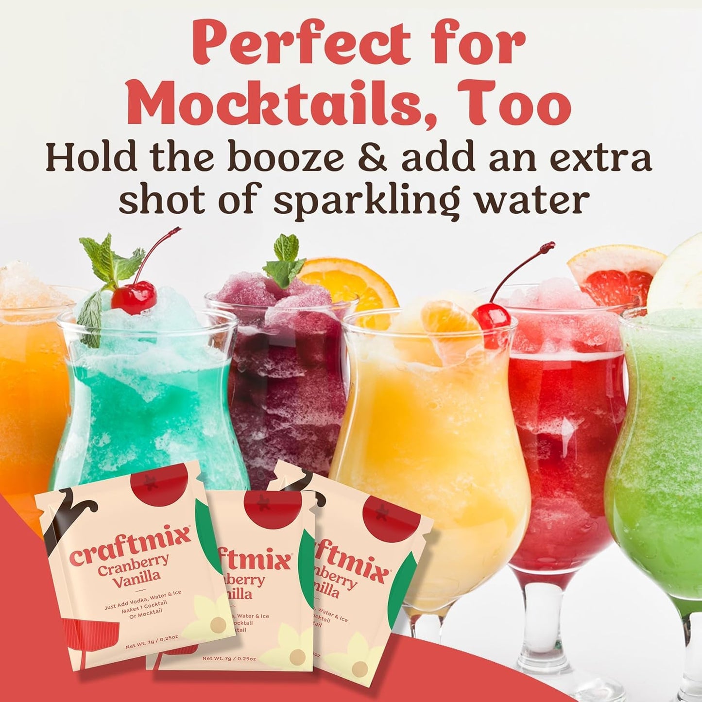Craftmix Cranberry Vanilla Cocktail & Mocktail Drink Mixer, Skinny Mixes - Water Flavoring Packets - Made With Real Fruit - Vegan, Low-Carb, Low-Sugar, Non-Gmo, Dairy Free, Gluten Free, 12 Pack