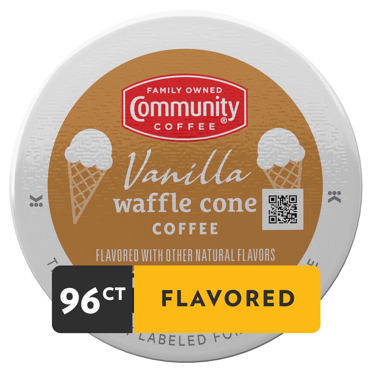 Community Coffee Vanilla Waffle Cone Coffee Pods, Ice Cream Flavored, Compatible with Keurig, 96 Count (24 Count Pack of 4)