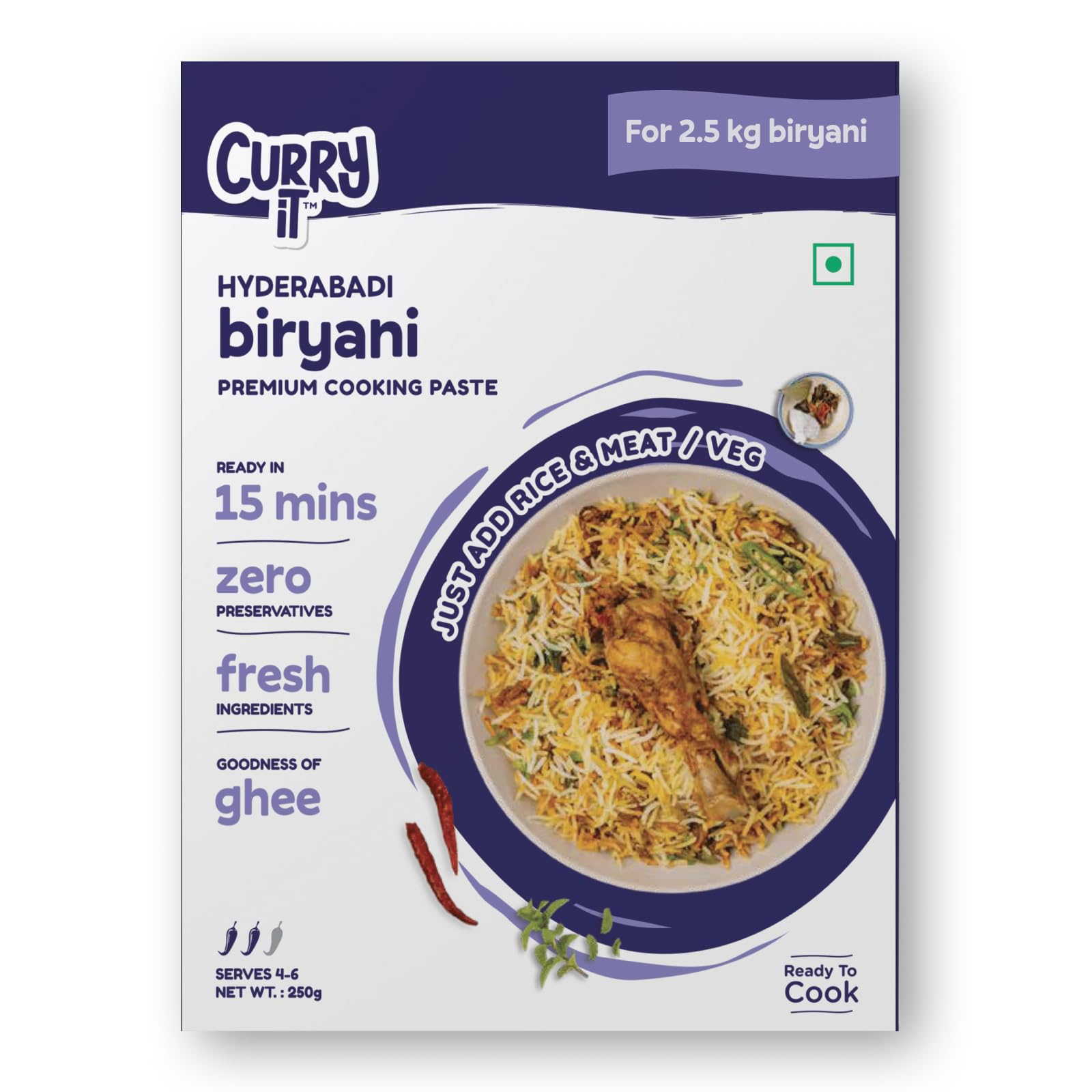 CURRYiT Instant Hyderabadi Biryani Curry Paste | Just Add Rice & Chicken, Mutton, Paneer | Ready in 30 Mins | Serves 4-6 | Made 