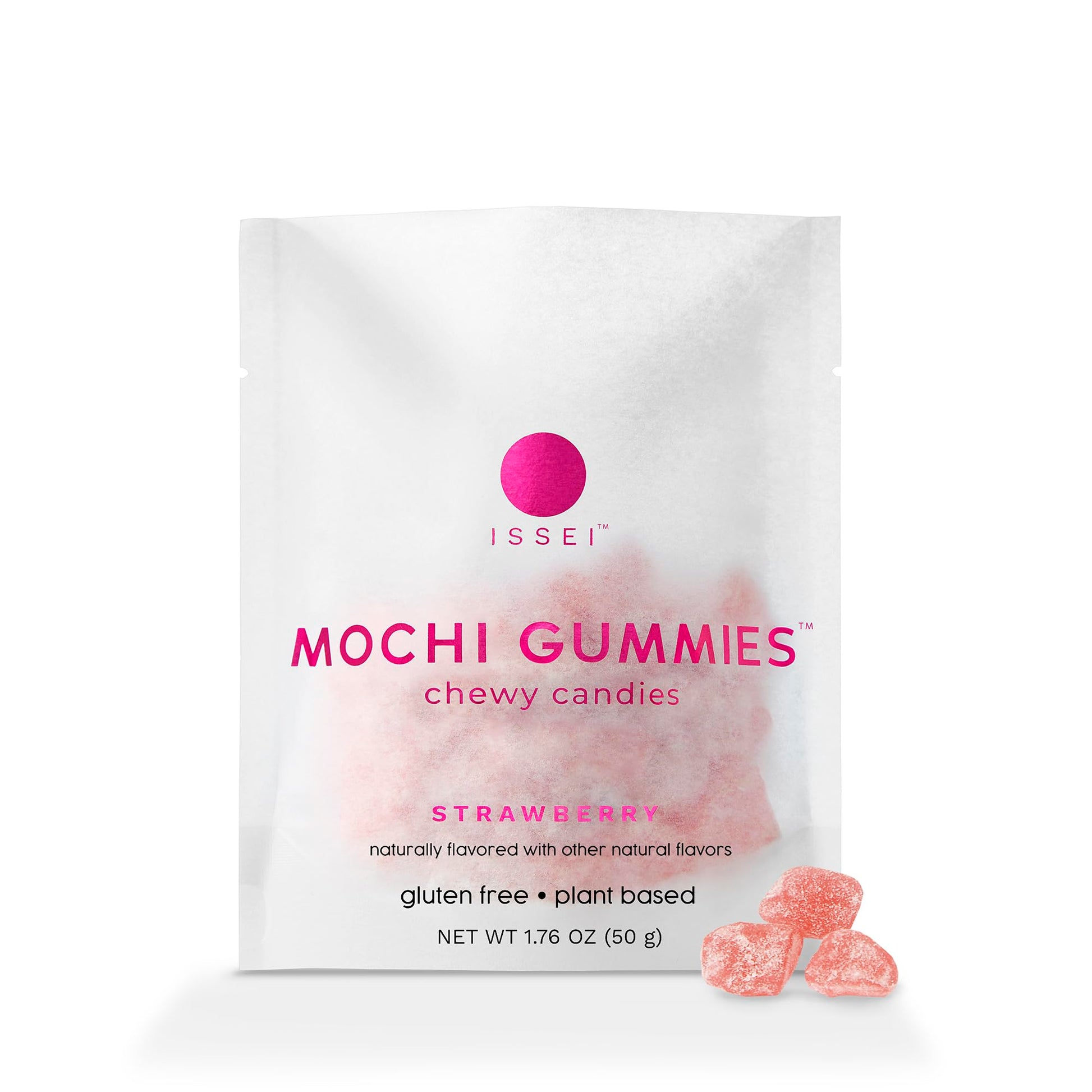 ISSEI Strawberry Mochi Gummies Chewy Candy | Soft & Chewy | Award Winning | Gelatin-Free, Non-GMO, Kosher | Delicious Snack | 1.