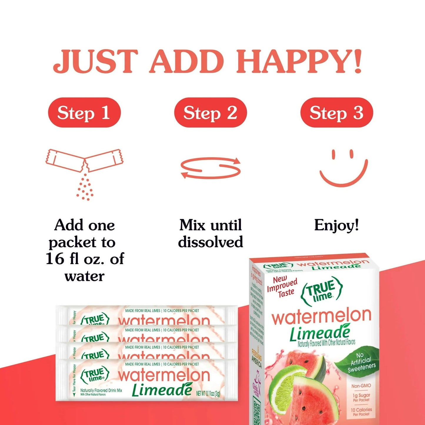 True Lime, Watermelon Limeade Drink Mix 10 Packets (Pack Of 4)
