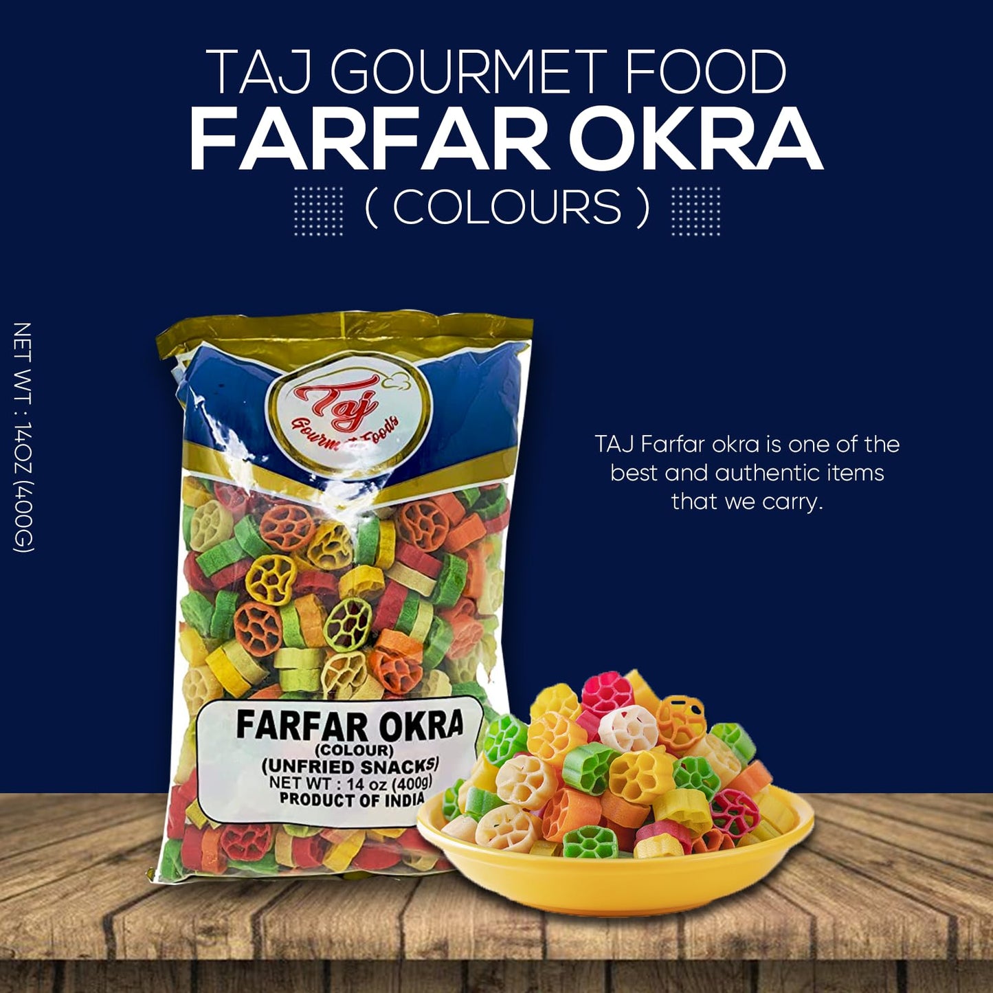 TAJ Gourmet Farfar Fryums Wheat project piece Tube, 400g, Okra Flavor, 14 Ounce