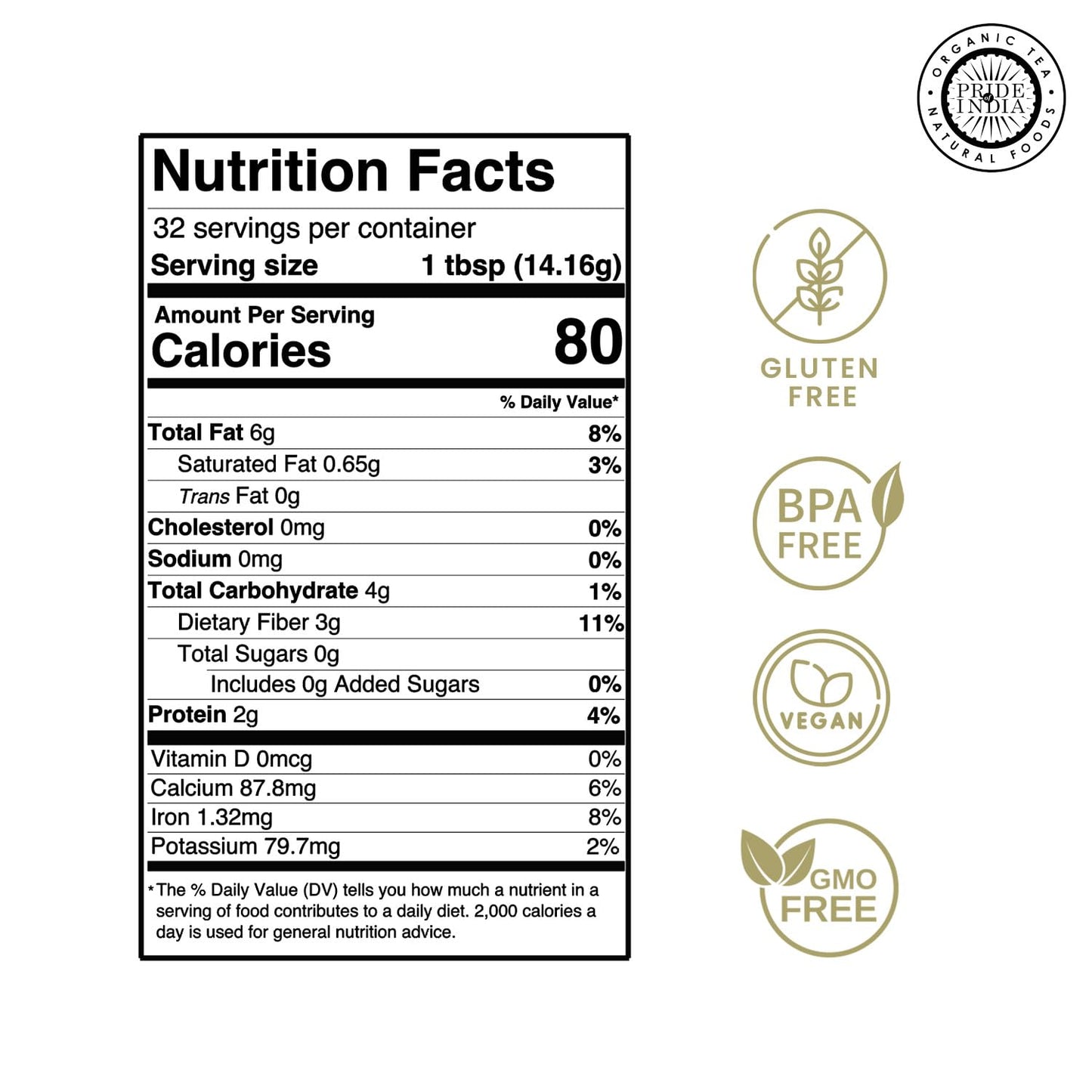 Pride Of India- Triple Omega Superseed Flour 1 Lbs (454 Gm) Nutty Earthy Taste Milled In Small Batches | Chia Flax Sesame Seed Mix | Ideal For Muffins Smoothies Oatmeal Pudding | Vegan, Gluten-Free