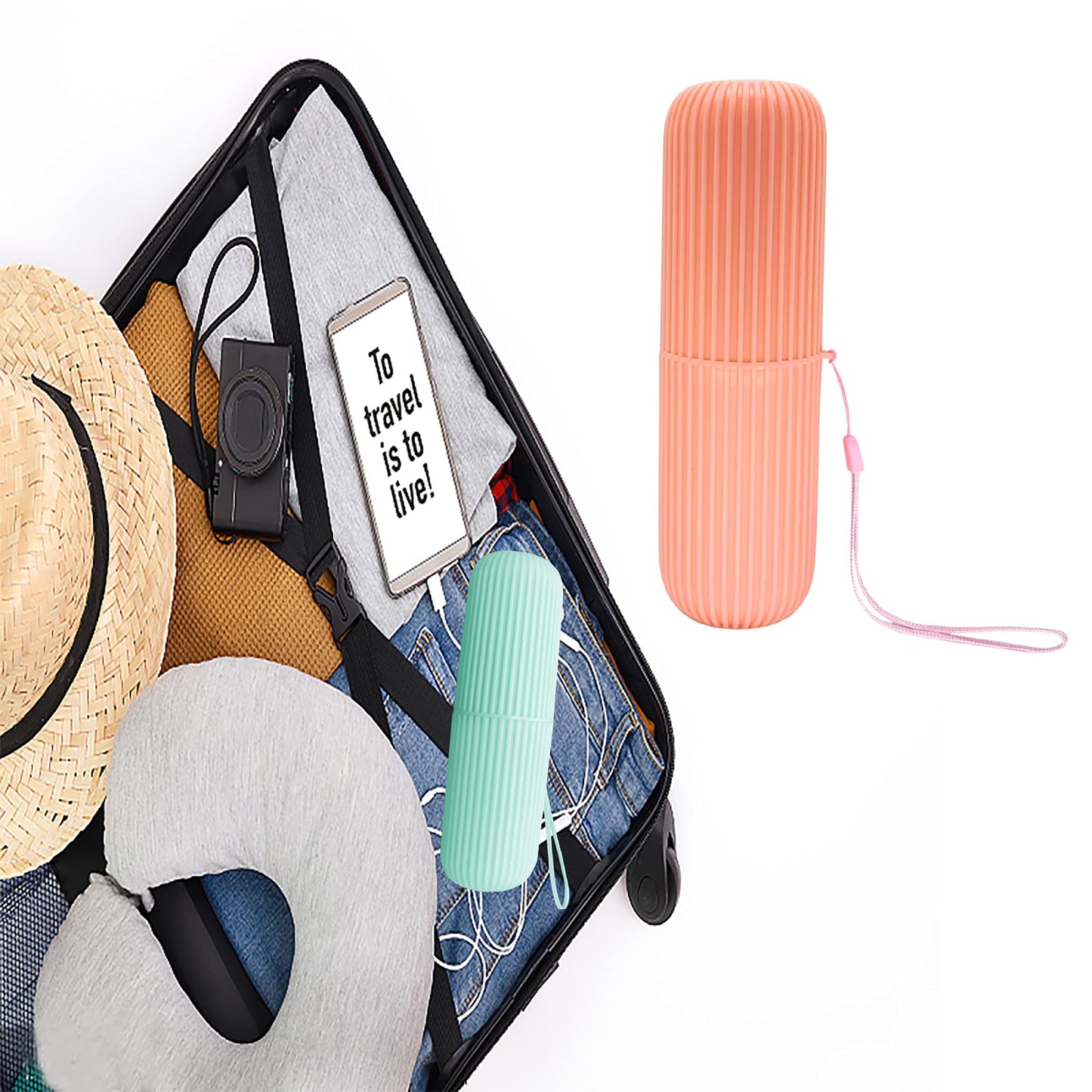Sunenlyst 2Pcs Travel Toothbrush Holder, Portable Toothbrush Case For Traveling, Camping, Business Trip And School, Multifuction