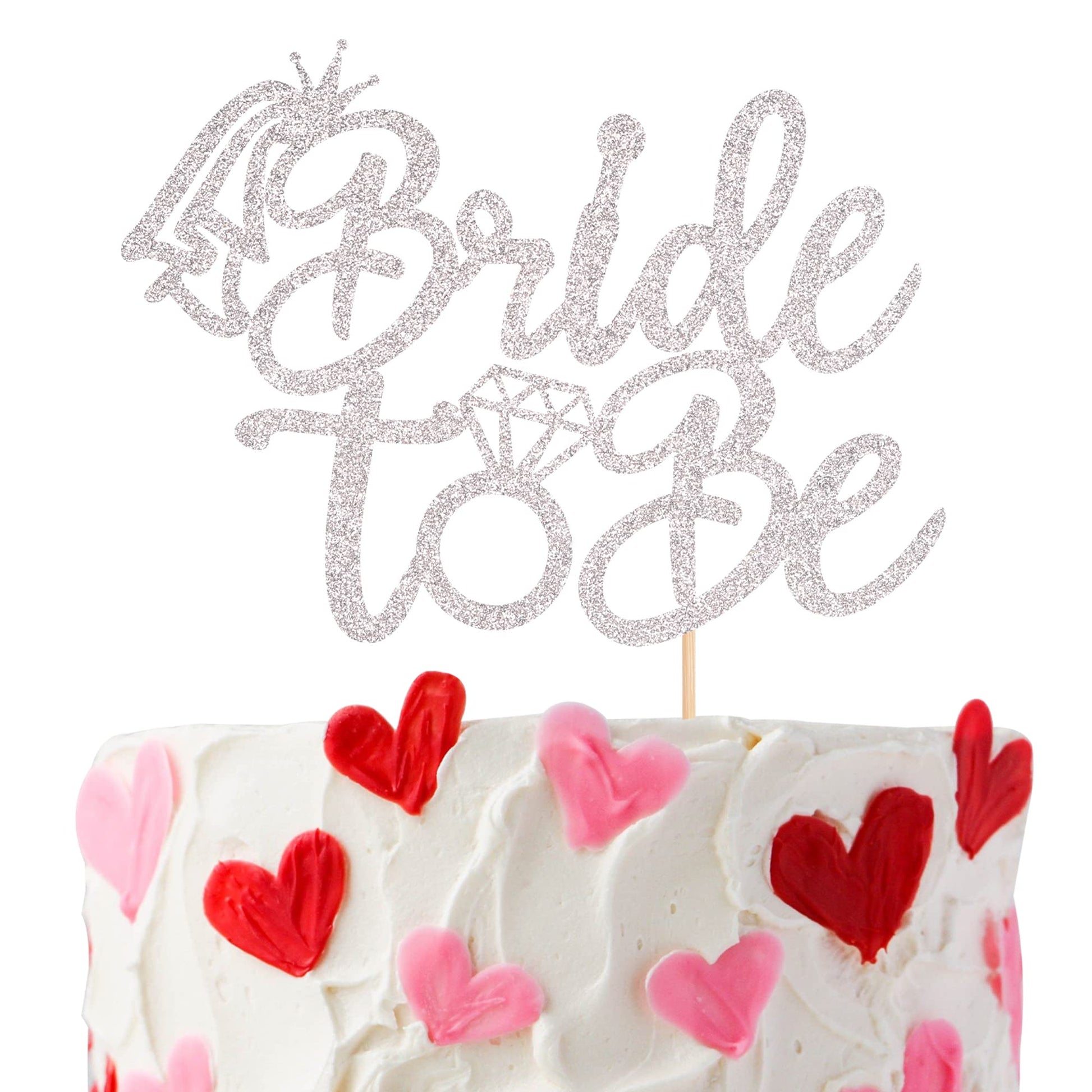 ZHUOWEISM Bride to Be Cake Topper, Glitter Ring Design, Silver, Small