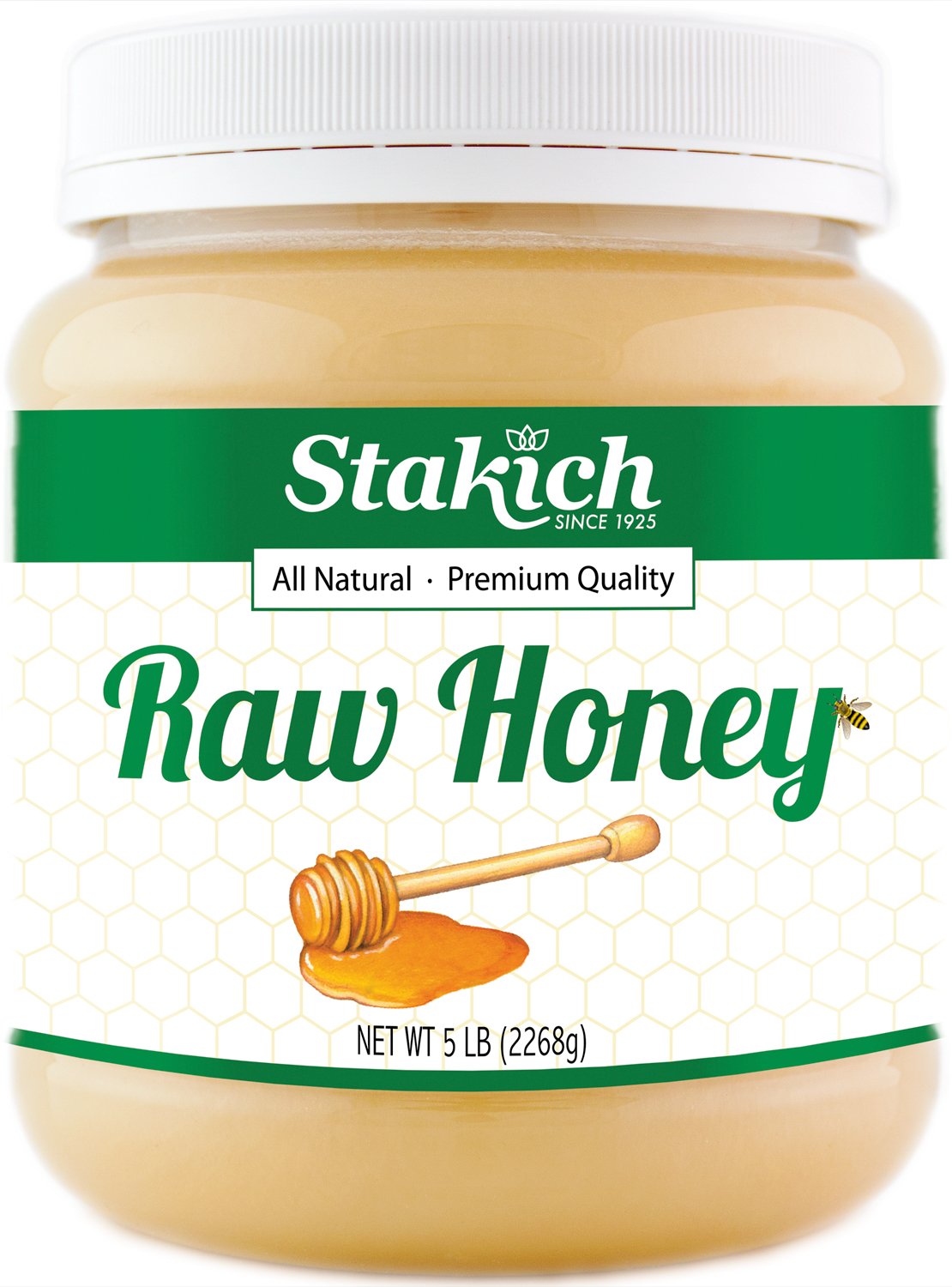 Stakich Raw Honey - Pure Unprocessed Kosher - 5 Pound (80 Ounce)