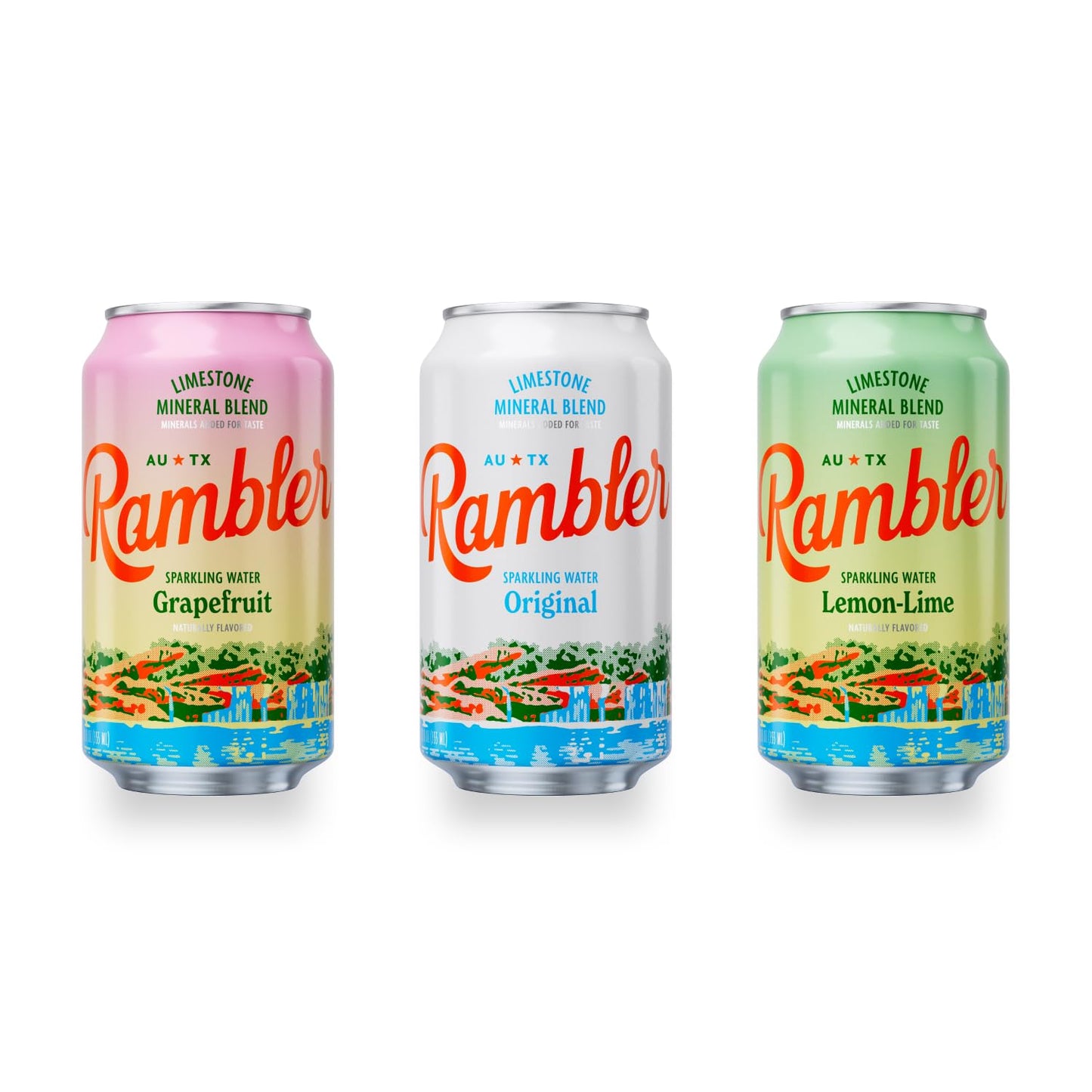 RAMBLER Sparkling Water Variety Pack, 12-Ounce Cans, 24 Cans Total, Limestone Filtered, 3 Flavors