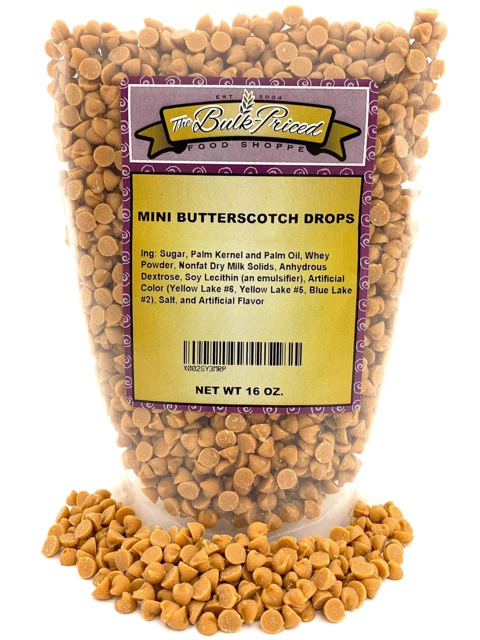 Mini Butterscotch Drops, Bulk Size, Baking Chips (1 lb. Resealable Zip Lock Stand Up Bag)