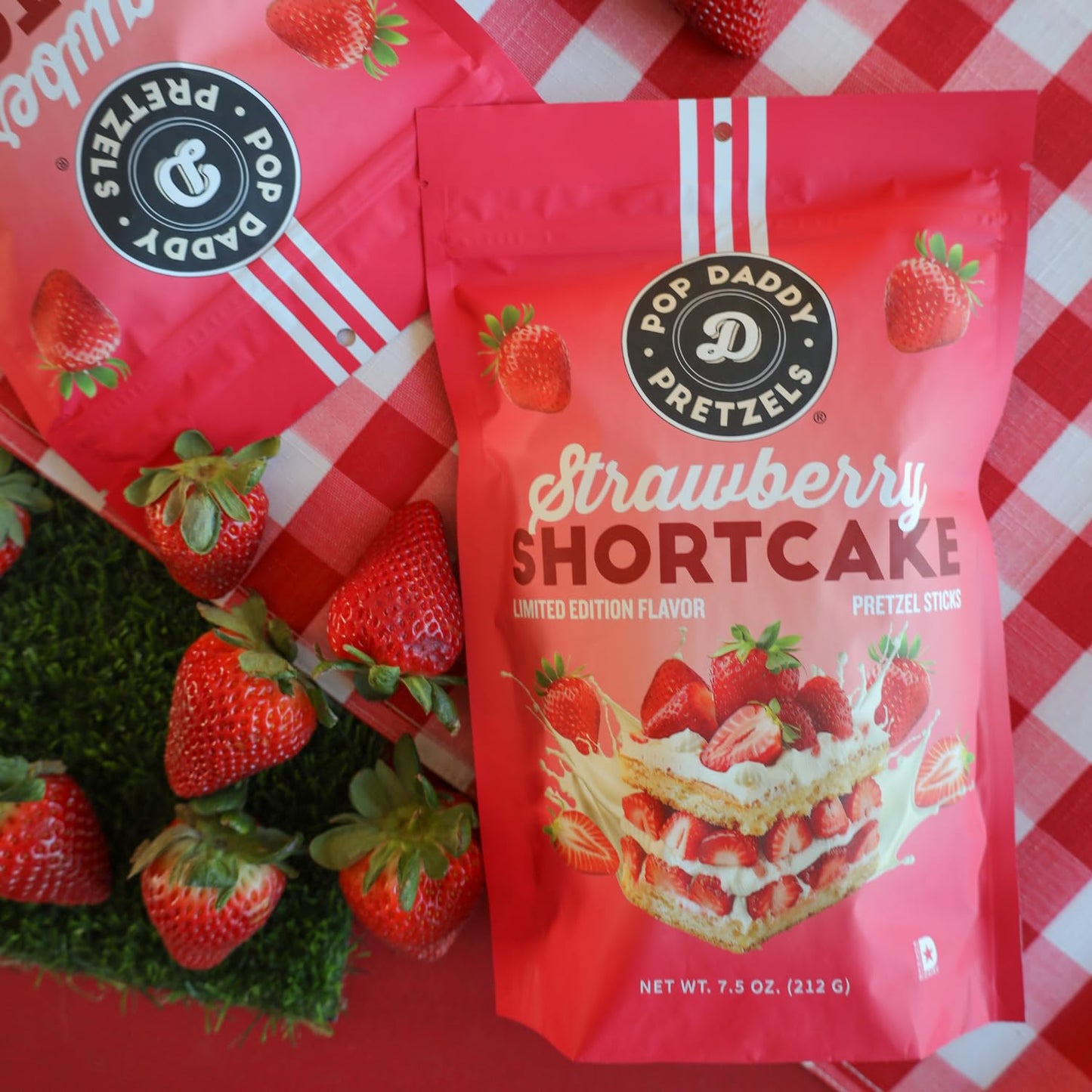 Pop Daddy Flavored Pretzels Sticks  Healthy Gourmet Pretzels Snacks  7.5oz Individual Bags  3 Pack  Strawberry Shortcake
