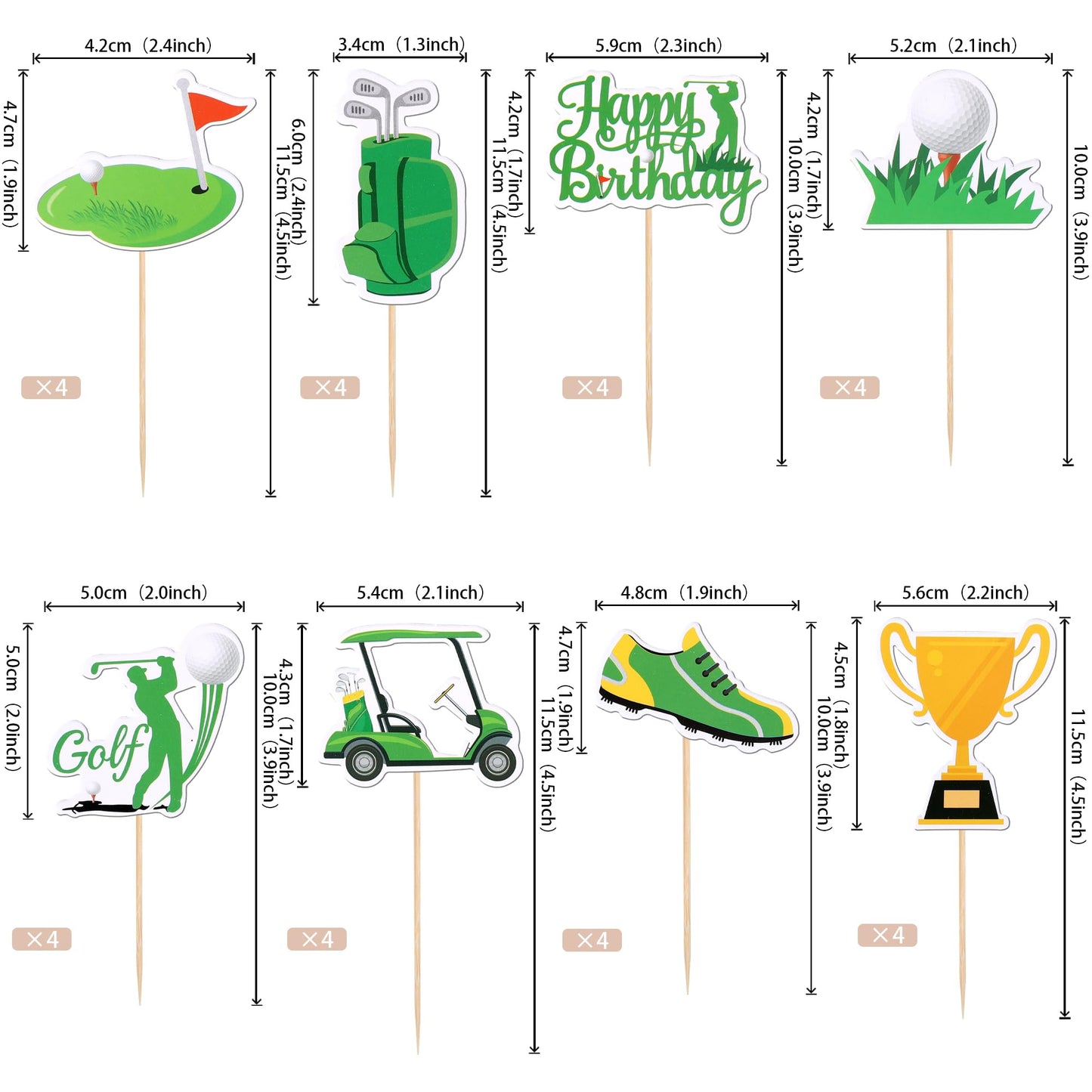 32 Pcs Golf Cupcake Toppers Trophy Lawn Golf Shoes Bag Ball Carts Cupcake Picks For Golf Sports Player Theme Baby Shower Kids Bi