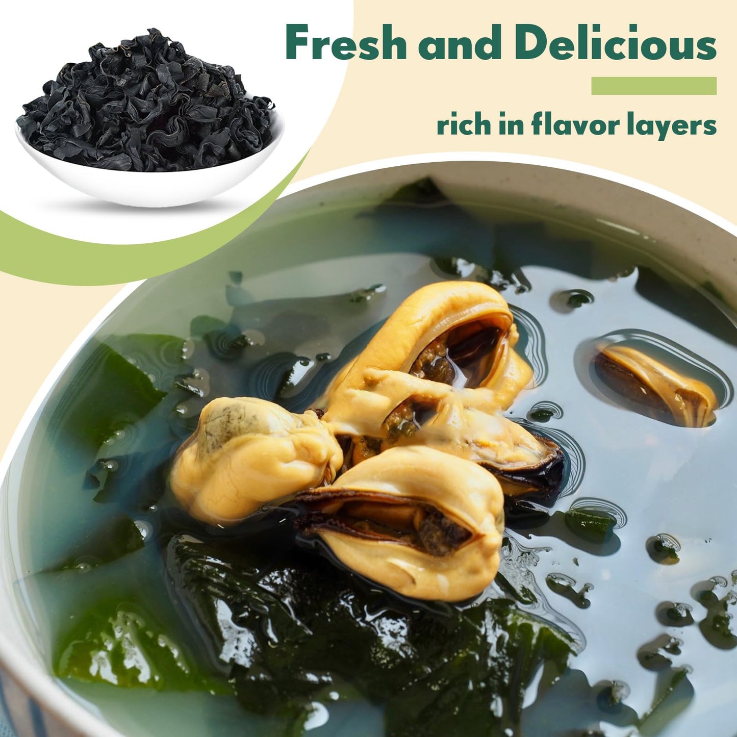 Besway Wakame Seaweed 6 Oz, 100% Nature Dried Seaweed For Seaweed Salad, Flavorful Soups & Stews, Healthy Dried Vegetables Non-G