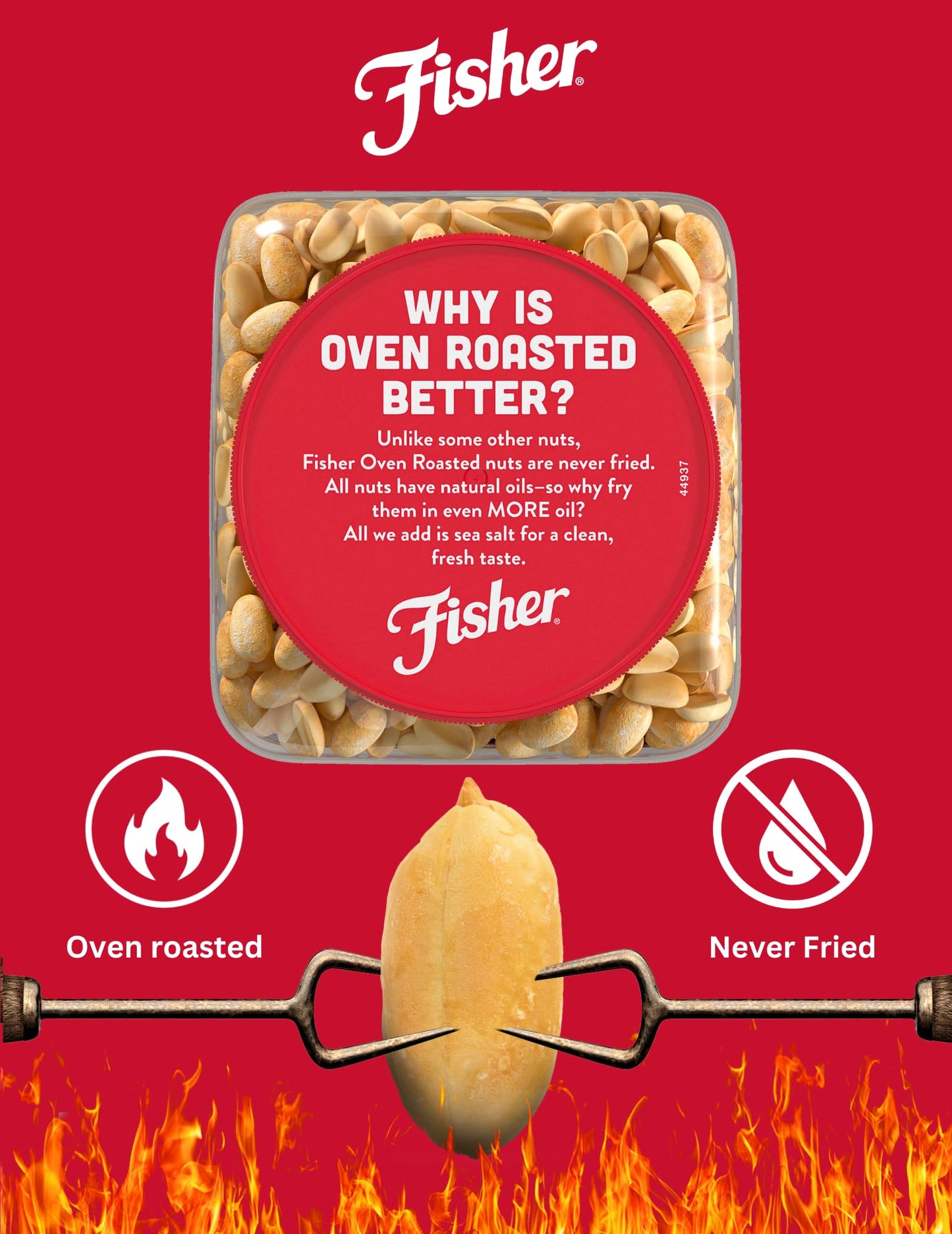 Fisher Oven Roasted Peanuts, Sea Salt, Gluten Free, Vegan, 24 oz (Pack of 6), Brown