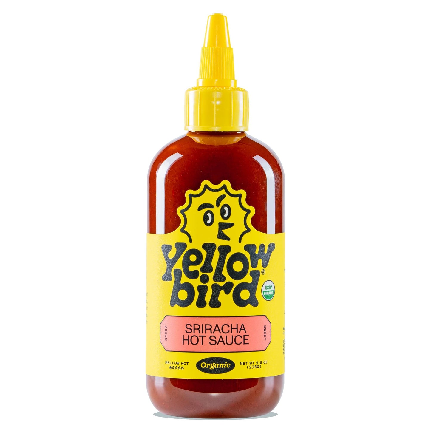 Yellowbird Organic Sriracha Hot Sauce, Mellow Hot, 9.8 oz, Made in Texas, Pack of 1