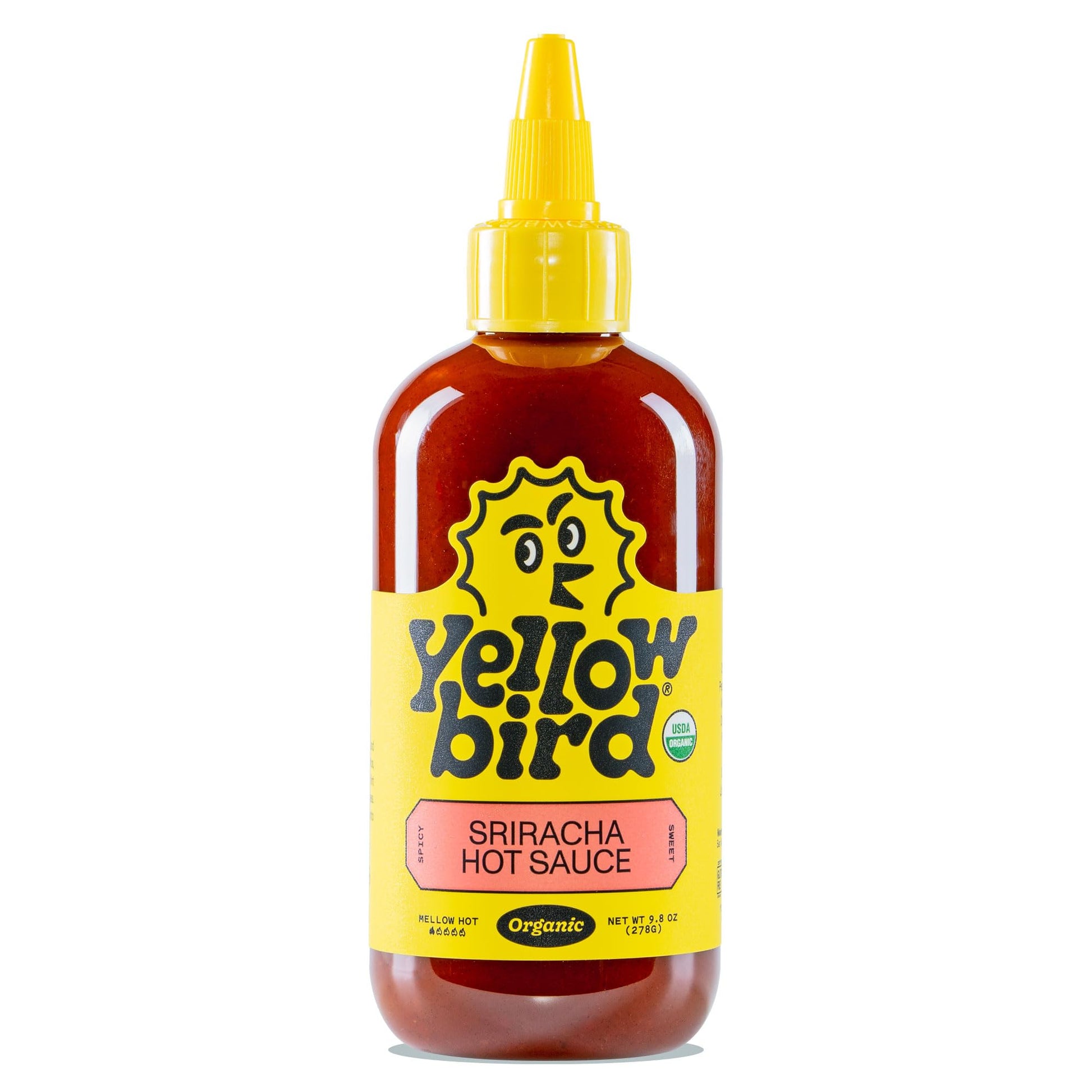 Yellowbird Organic Sriracha Hot Sauce, Mellow Hot, 9.8 oz, Made in Texas, Pack of 1