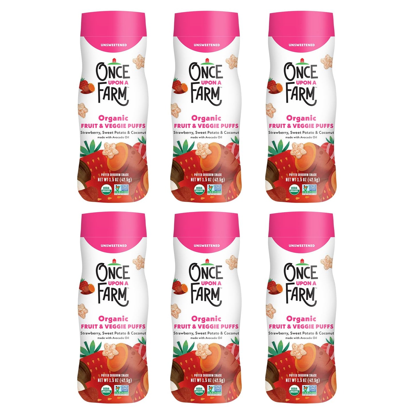 Once Upon A Farm Organic Baby Fruit & Veggie Puffs Strawberry, Sweet Potato & Coconut | 6 Count