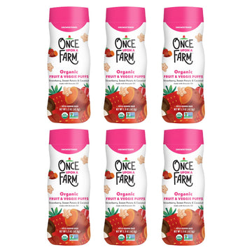 Once Upon A Farm Strawberry, Coconut & Sweet Potato Puffed Sorghum Snack, Fruit & Veggie Puffs, Non Gmo, 1.5 Ounces (Pack Of 6)