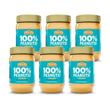 Crazy Richards Creamy Peanut Butter, 100% Natural, Non-GMO, Gluten-Free, 16 Ounce Jars (Pack of 6)