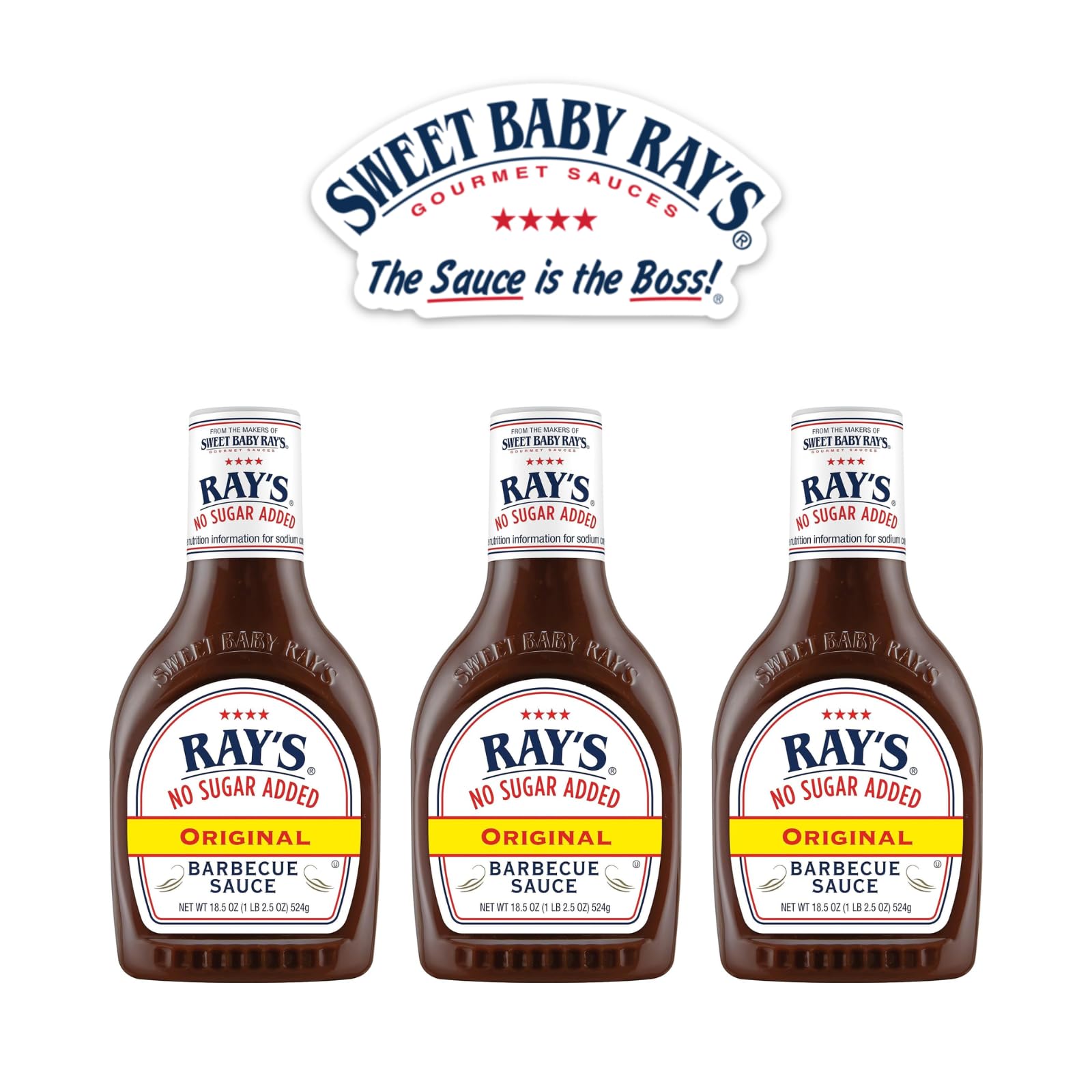 Sweet Baby Rays No Sugar Added Bbq Sauce - Original Flavor, 18.5 Oz. (Pack Of 3) - Delicious And Sweet Without The Added Sugar F