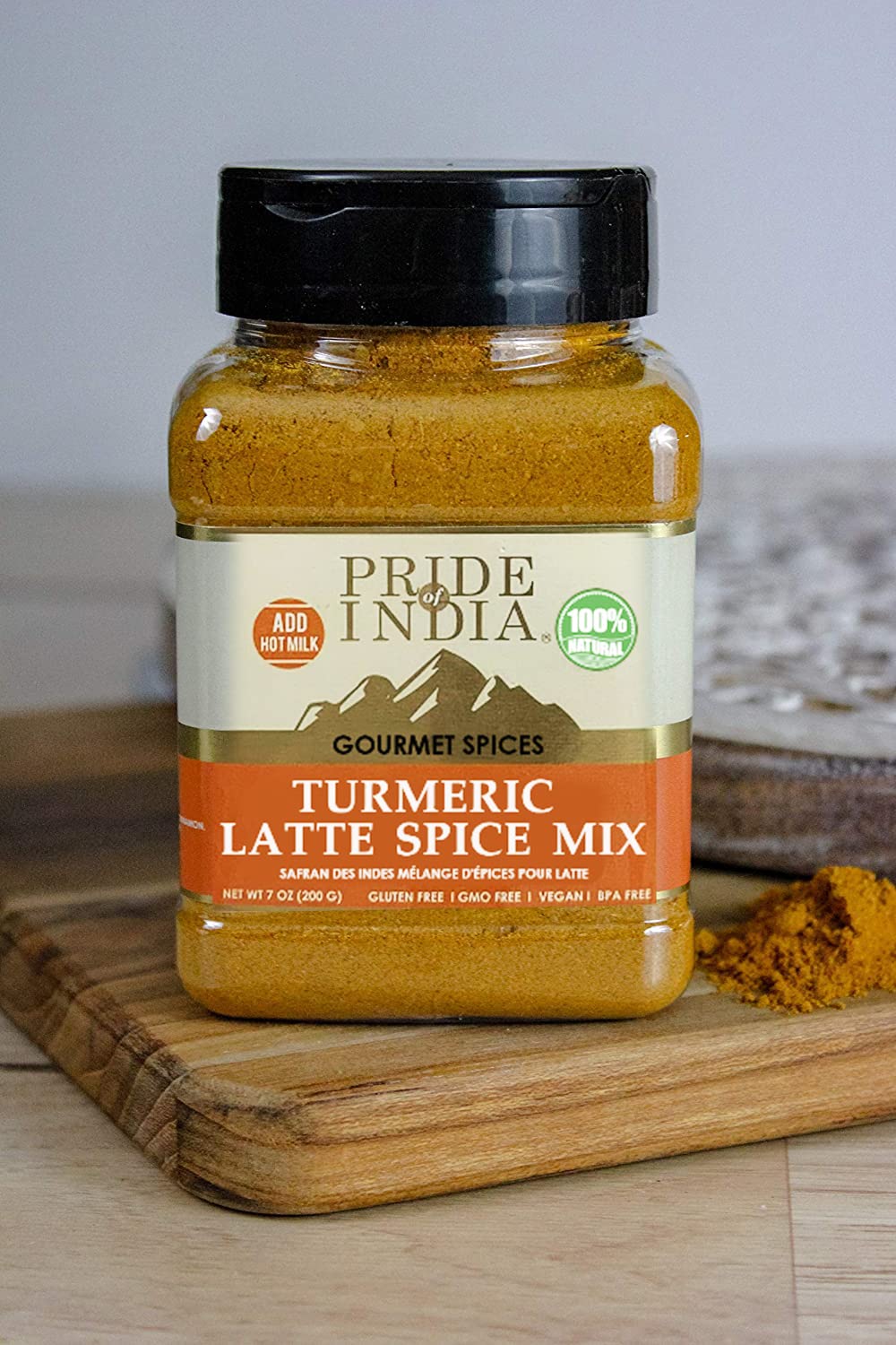 Pride Of India Turmeric Latte Spice Mix - Gluten-Free Tea Blend - 7 oz Sifter Bottle