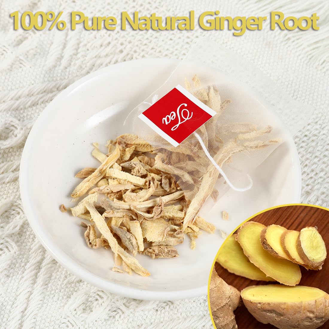 ULTHMOK Ginger Tea Bags, 60 Count, Made with 100% High-Spiciness Ginger Root, Caffeine-Free, Supports Digestion and Immunity