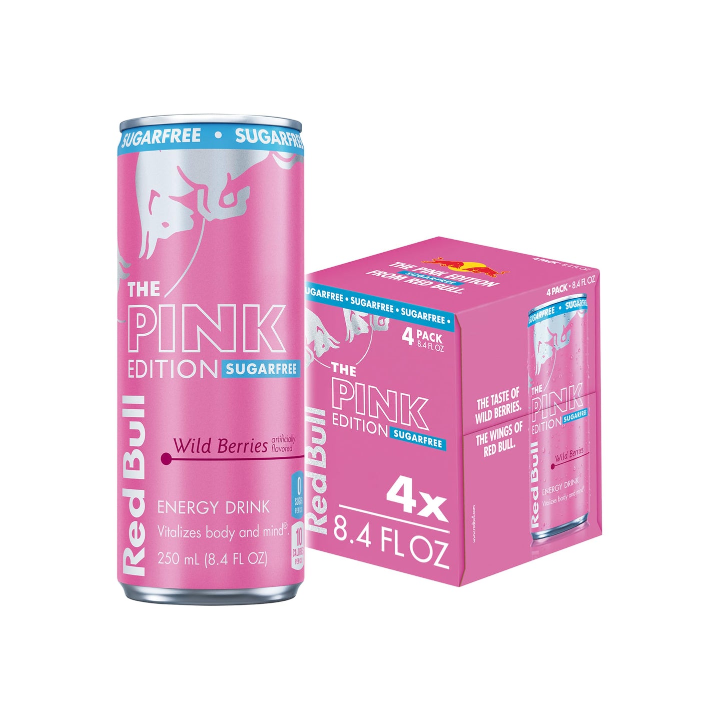 Red Bull Pink Edition Sugar-Free Energy Drink, Wild Berries, 80mg Caffeine, 8.4 Fl Oz, Pack of 4 Cans