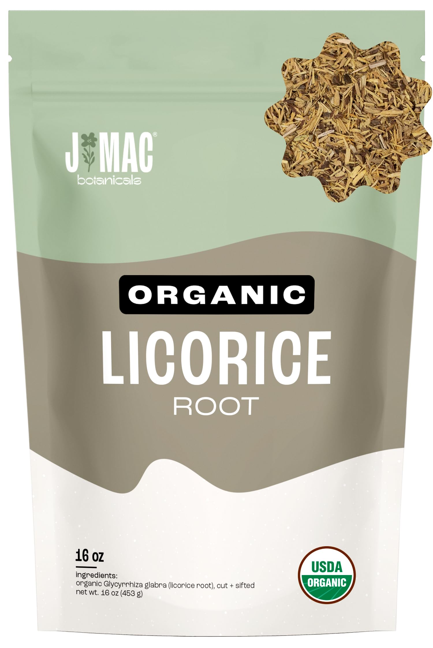 J Mac Botanicals Organic Licorice Root Tea  Cut And Sifted  Dried Herb  Regaliz Raiz Organico