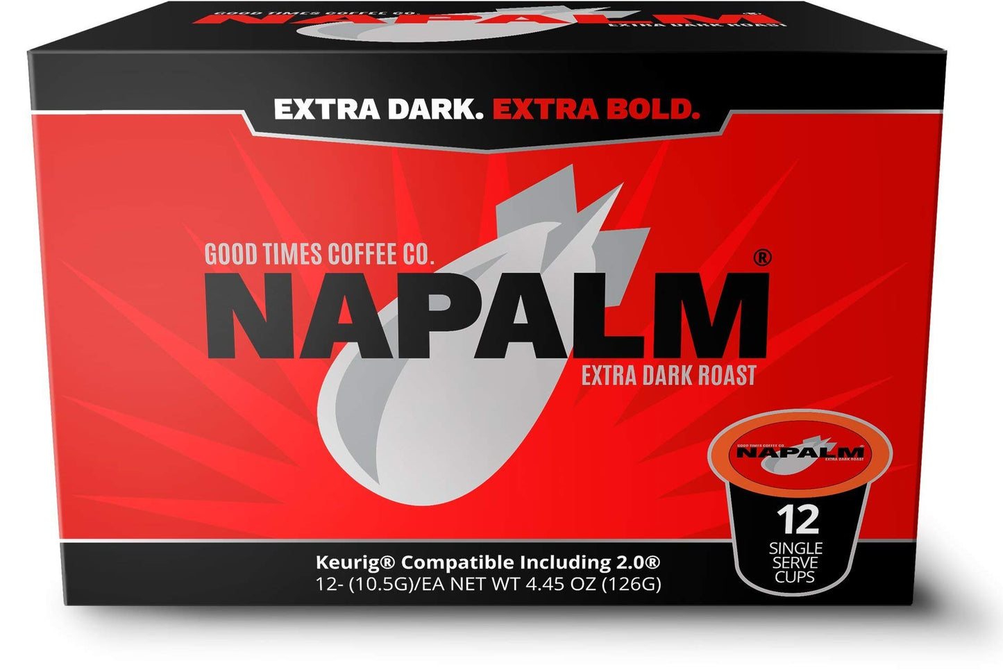 Napalm Coffee Extra Dark Roast, 100% Arabica, Single Serve Cups for Keurig, 12 Count