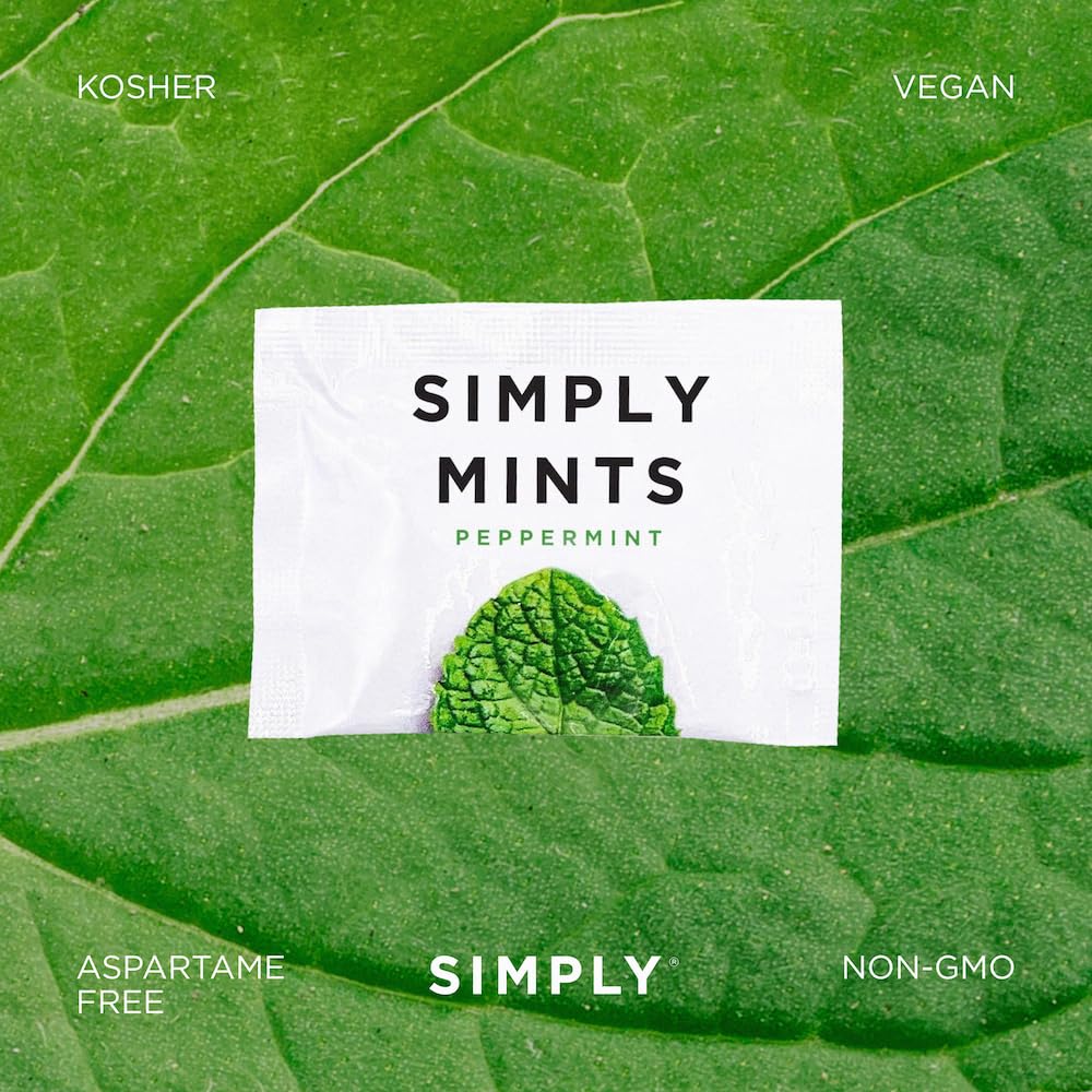 Simply Gum Peppermint Mints | Vegan, Non-GMO | 50 Individually Wrapped Pouches | White