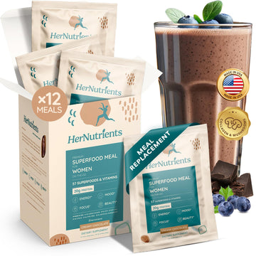 Superfood Meal Replacement For Women - All-In-One Protein Powder With Greens & Vitamins & Collagen | Chocolate Protein Shake For