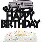 Qerleny Black Glitter Pickup Truck Cake Toppers, Pickup Truck Happy Birthday Cake Toppers Farm Pickup Truck Party Cake Party Dec