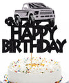 Qerleny Black Glitter Pickup Truck Cake Toppers, Pickup Truck Happy Birthday Cake Toppers Farm Pickup Truck Party Cake Party Dec