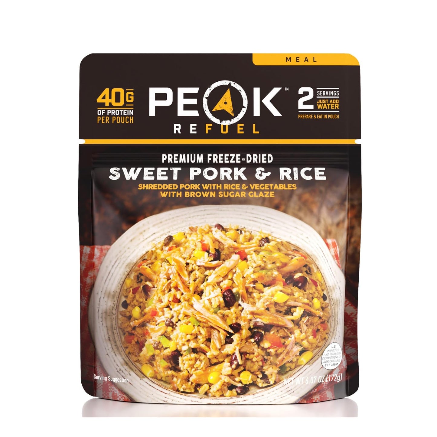 Peak Refuel Sweet Pork & Rice | enhanced Freeze Dried Camping Food | Backpacking & Hiking MRE Meals | Just Add Water | 100% Real Meat | 40g of Protein | 2 Serving Pouch