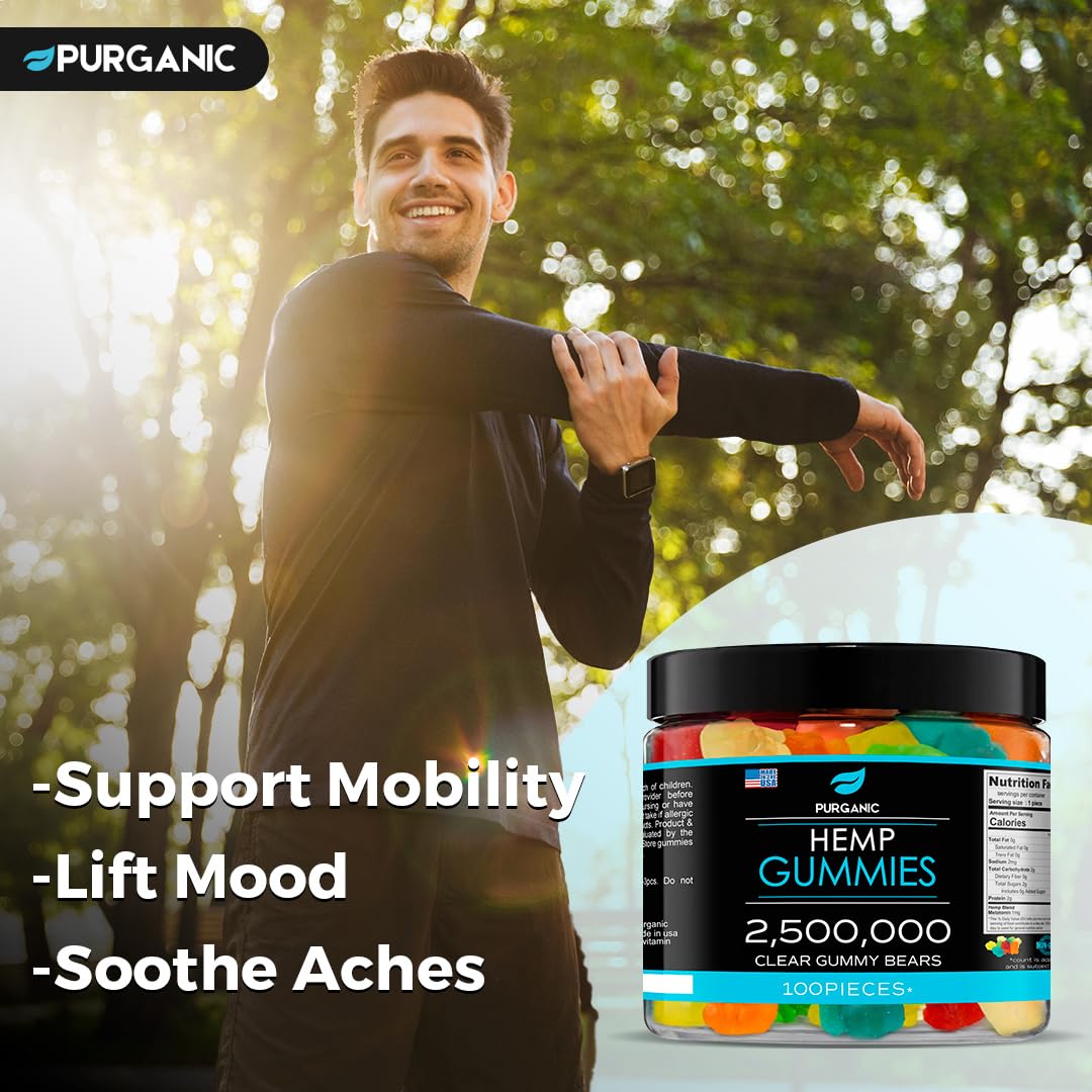 Purganic Hemp Gummies - Made in USA - 100% Natural and Tasty Fruit Flavors - 100ct