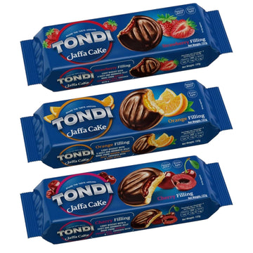 Tondi Variety Pack European Biscuits, Jaffa Cakes Orange Filling, Strawberry Filling and Cherry Filling Pack of 3 137g/each