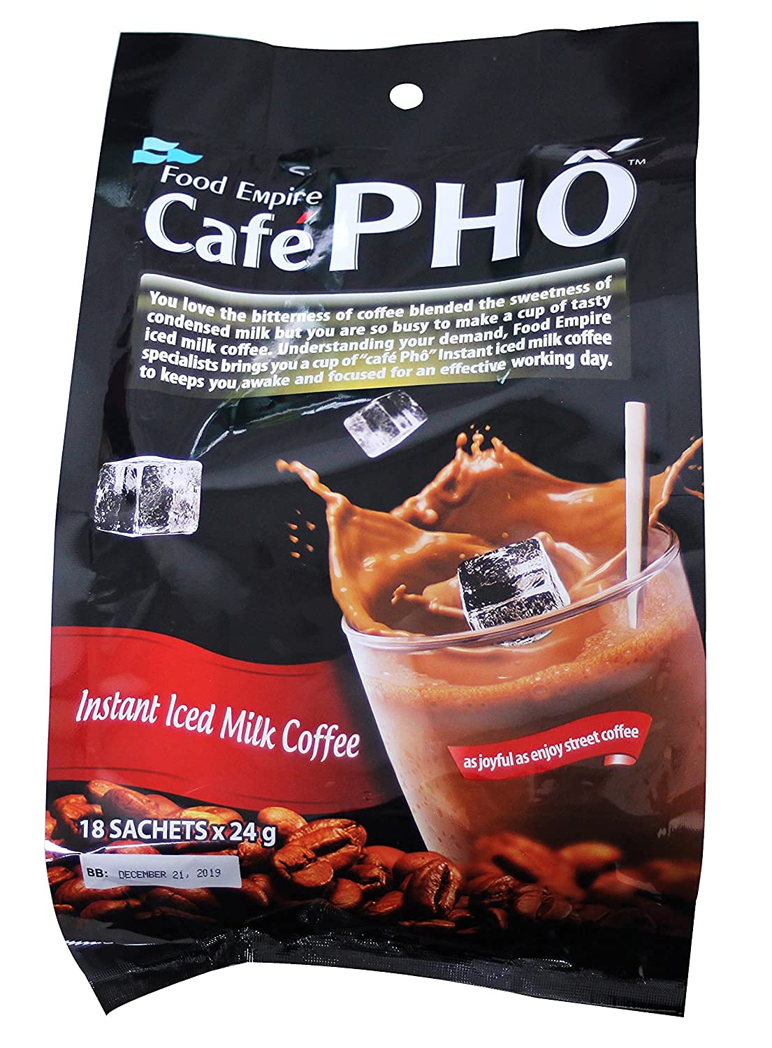 Cafe Pho Vietnamese 3in1 Instant Coffee Mix - Iced Milk Coffee, 18 Sachets, 0.85 Ounce Each, 15 Months Shelf Life