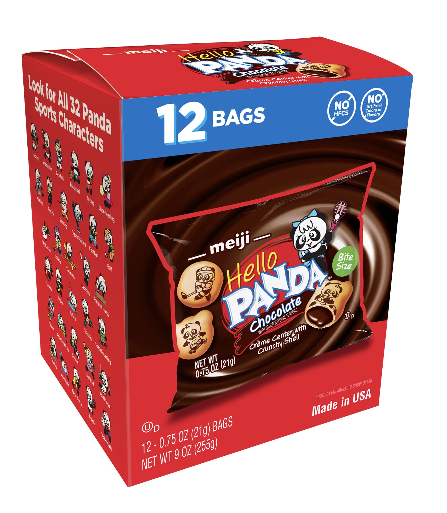 MEIJI Hello Panda Cookies, Chocolate Crme Filled - 12 Count, 0.75oz Bags - Bite Sized Cookies with Fun Panda Sports