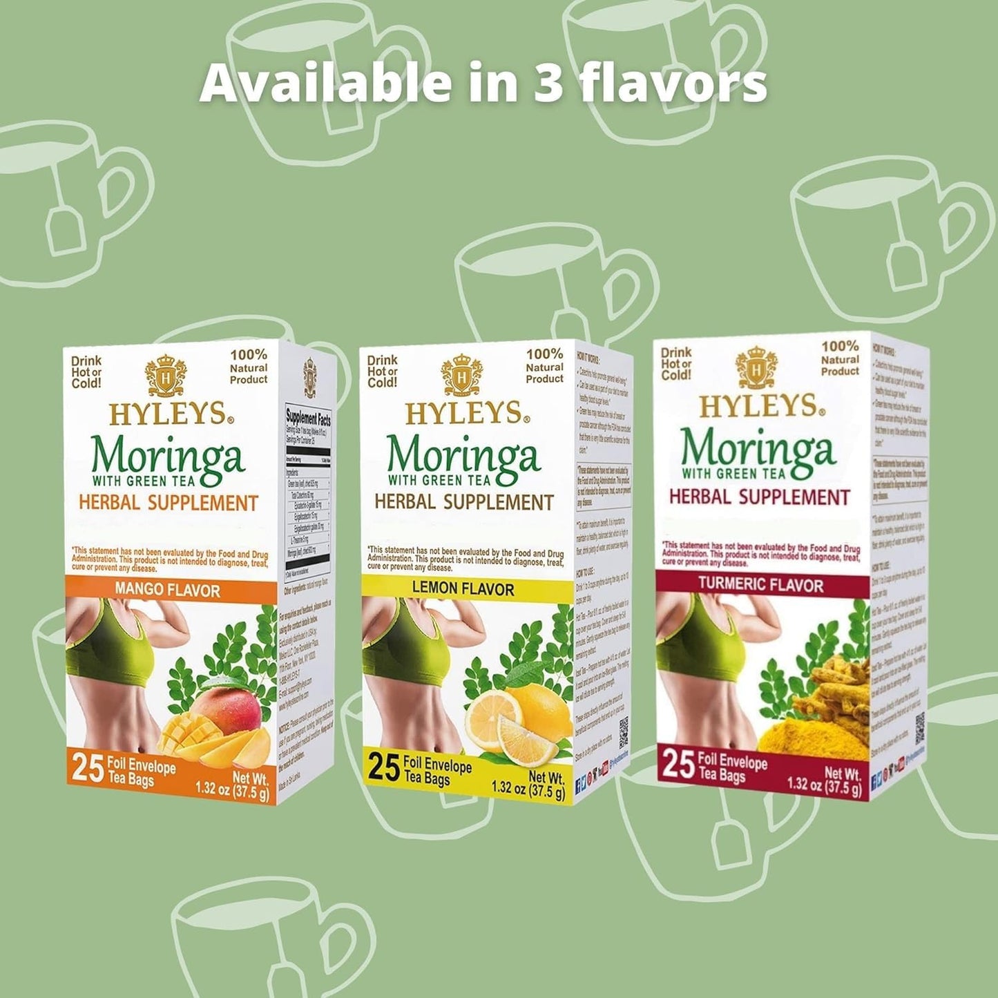 Hyleys Moringa Oleifera and Green Tea Lemon Flavor - 25 Tea Bags - Superfood  Tree Tea with Dried Moringa Oleifera Leaves