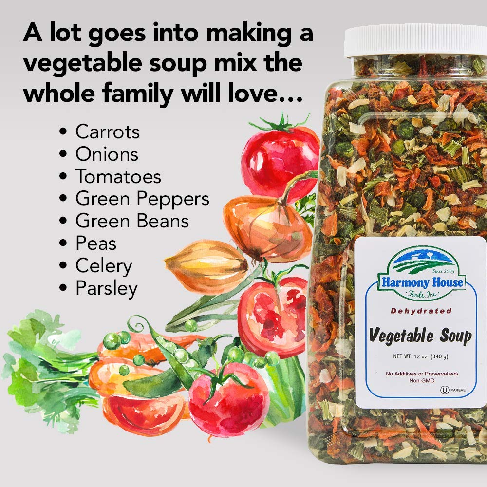 Harmony House Premium Vegetable Soup Mix - Dehydrated Vegetables For Cooking, Camping, Emergency Supply And More (9 Oz, Quart Size Jar)