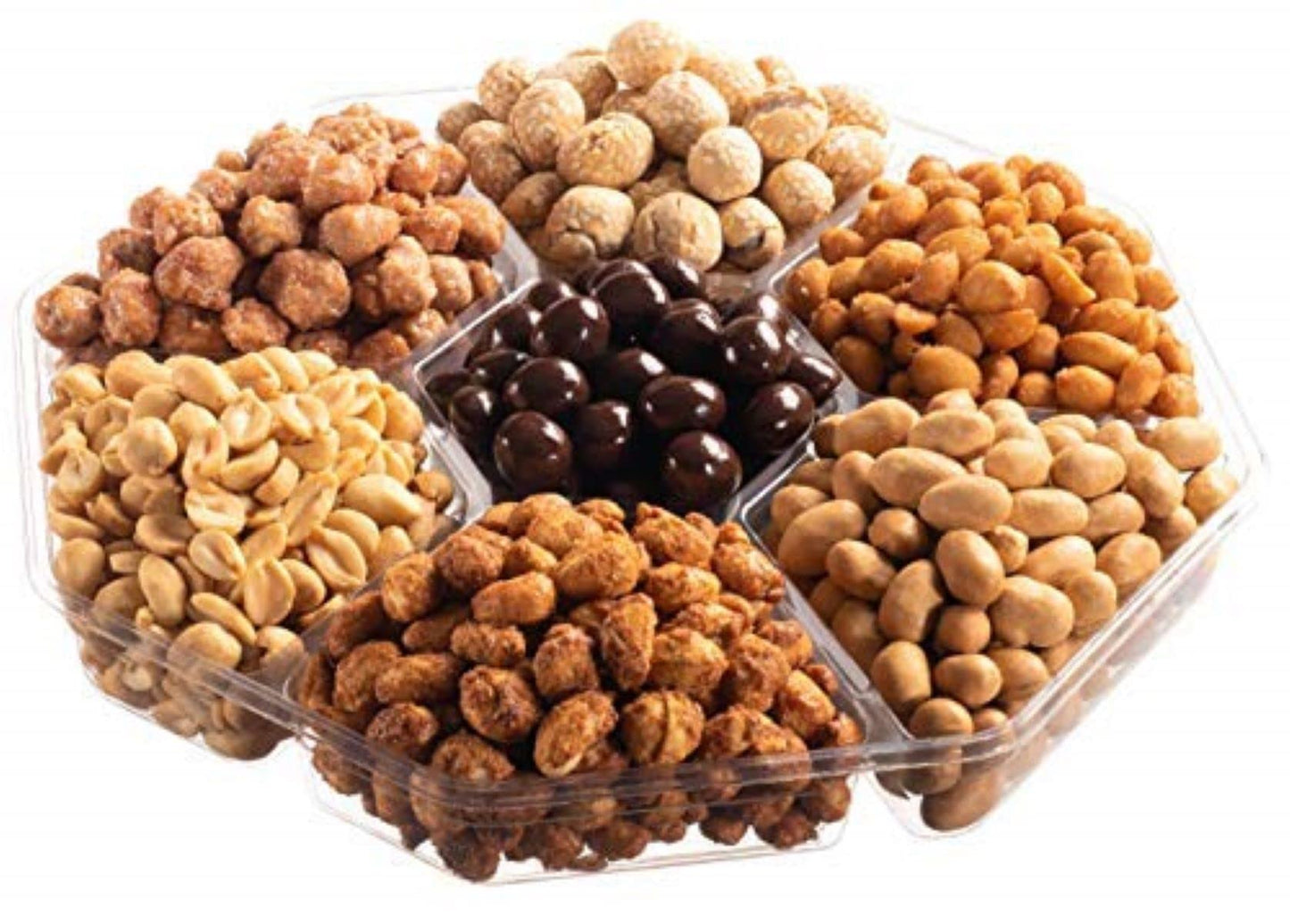 Farm Fresh Nuts Holiday Party Basket - Gourmet Nuts and Chocolate Gift Tray, 20 oz, Assorted Brown, 7 Sections