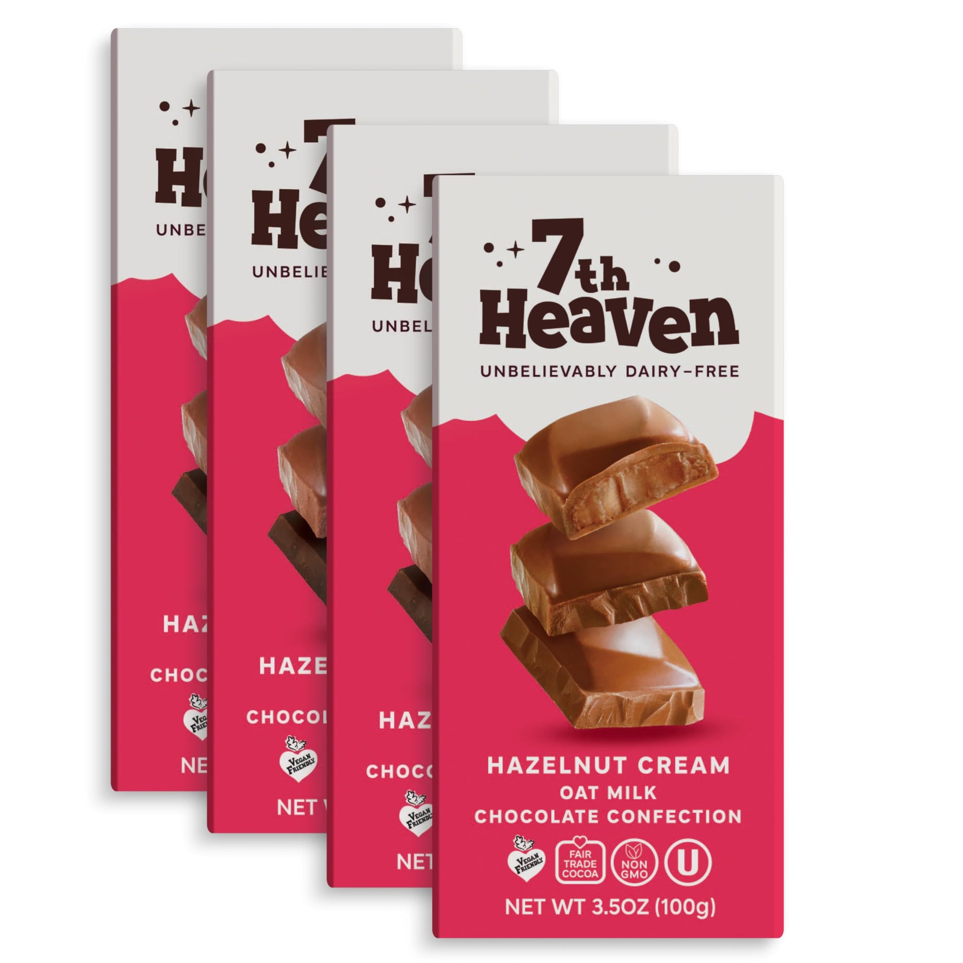 7Th Heaven Vegan Hazelnut Cream Oat Milk Chocolate Bar, Plant Based Dairy Free Chocolate With Hazelnut Cream Filling, Fair Trade