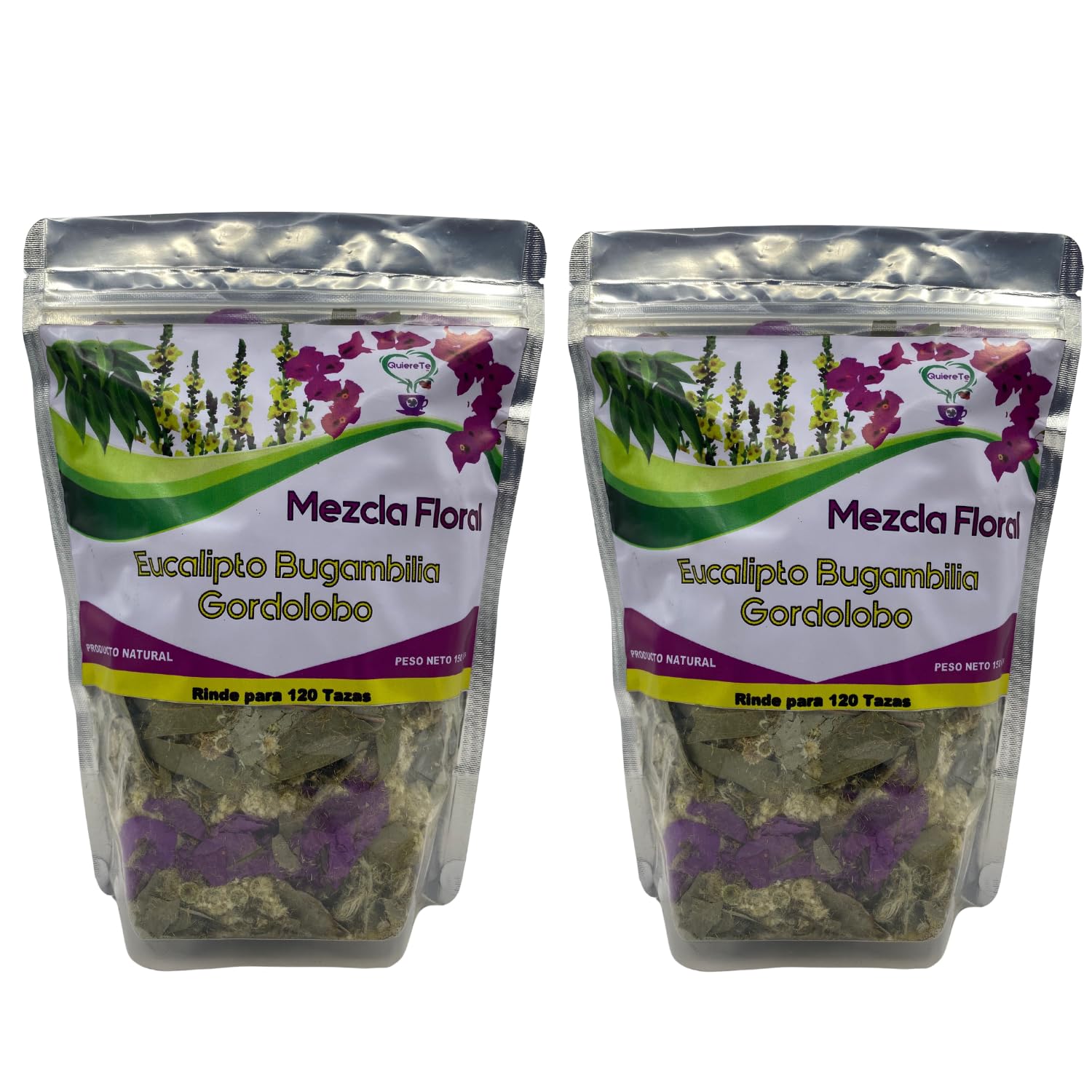 Eucalyptus, Bugambilia, Mullein Herbal, Quiere Te, Mix 5.3 oz (150 grams), 2 Pack, Up to 200 Cups, Resealable bag, Eucalipto, Bo