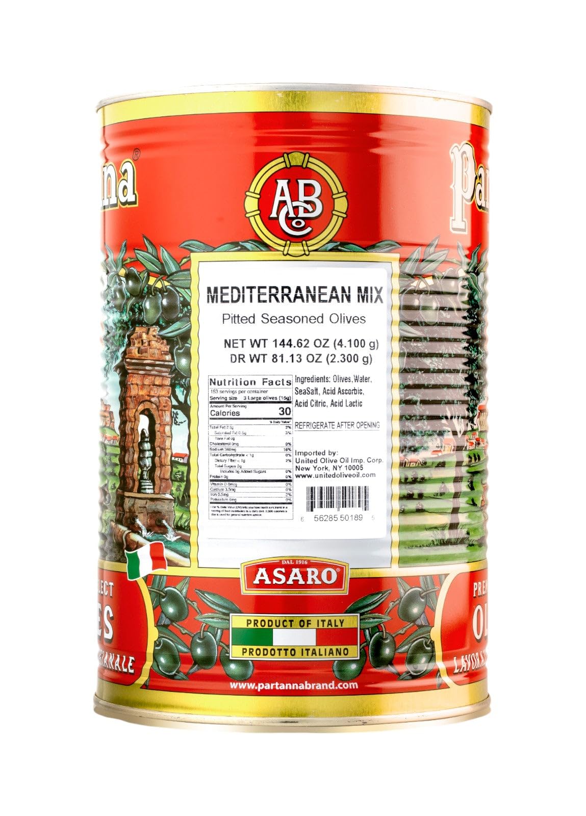 Partanna Mediterranean Pitted Olive Mix - Authentic Sicilian - Product Of Italy - Savory, Rich And Bold Flavors - Premium Handpi